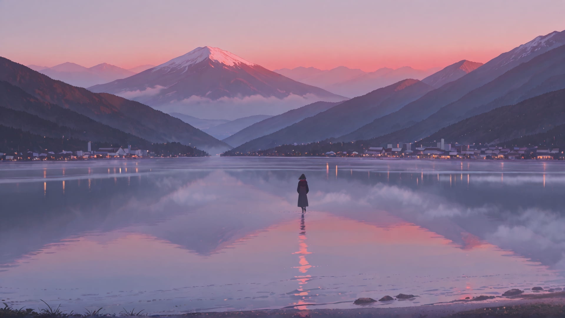 Red Afternoon City Fog smartphone wallpaper free download, vertical 16:9 format, Red, Afternoon, City, Spring