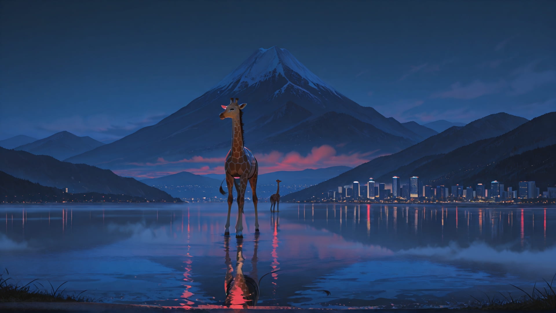 Red Night City Fog smartphone wallpaper free download, vertical 16:9 format, Red, Night, City, Summer