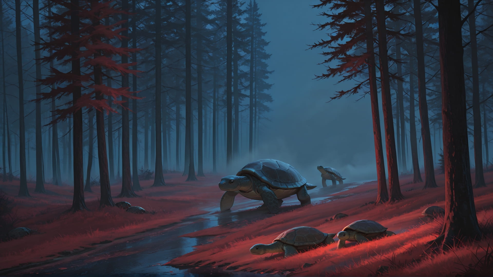 Red Night Nature Fog smartphone wallpaper free download, vertical 16:9 format, Red, Night, Nature, Winter