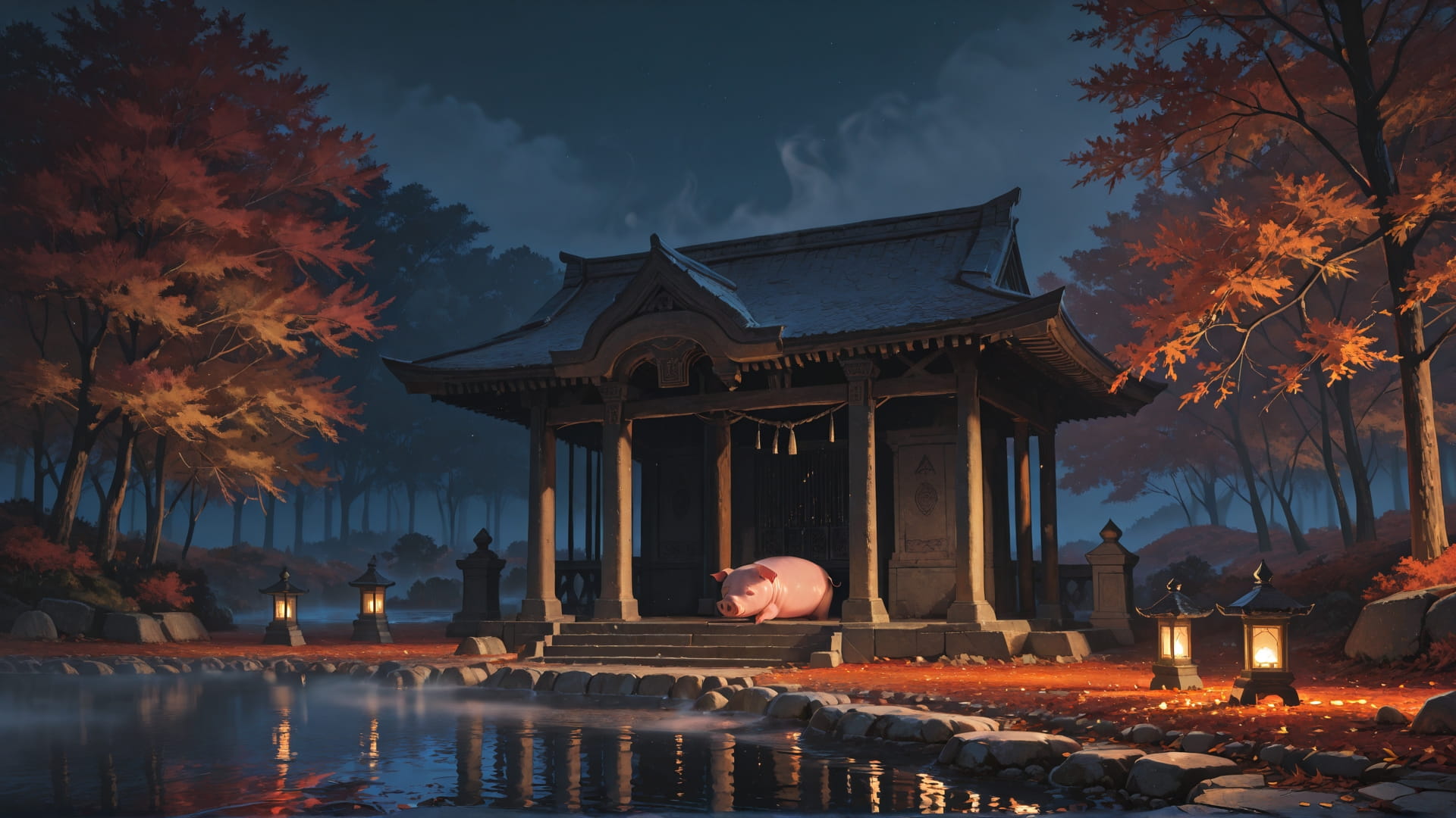 Red Night Sea Fog smartphone wallpaper free download, vertical 16:9 format, Red, Night, Sea, Autumn