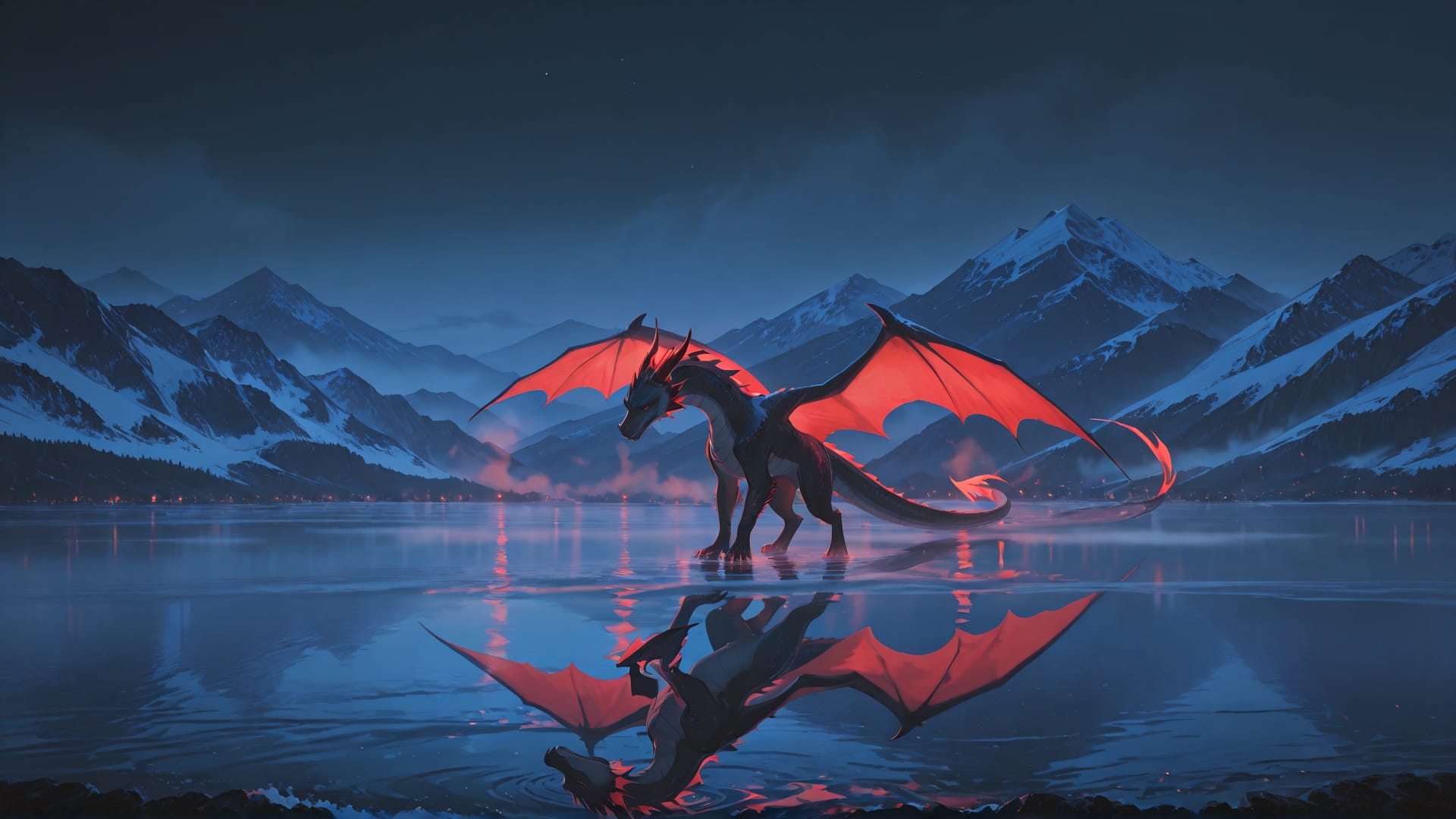 Red Night Sea Fog smartphone wallpaper free download, vertical 16:9 format, Red, Night, Sea, Winter