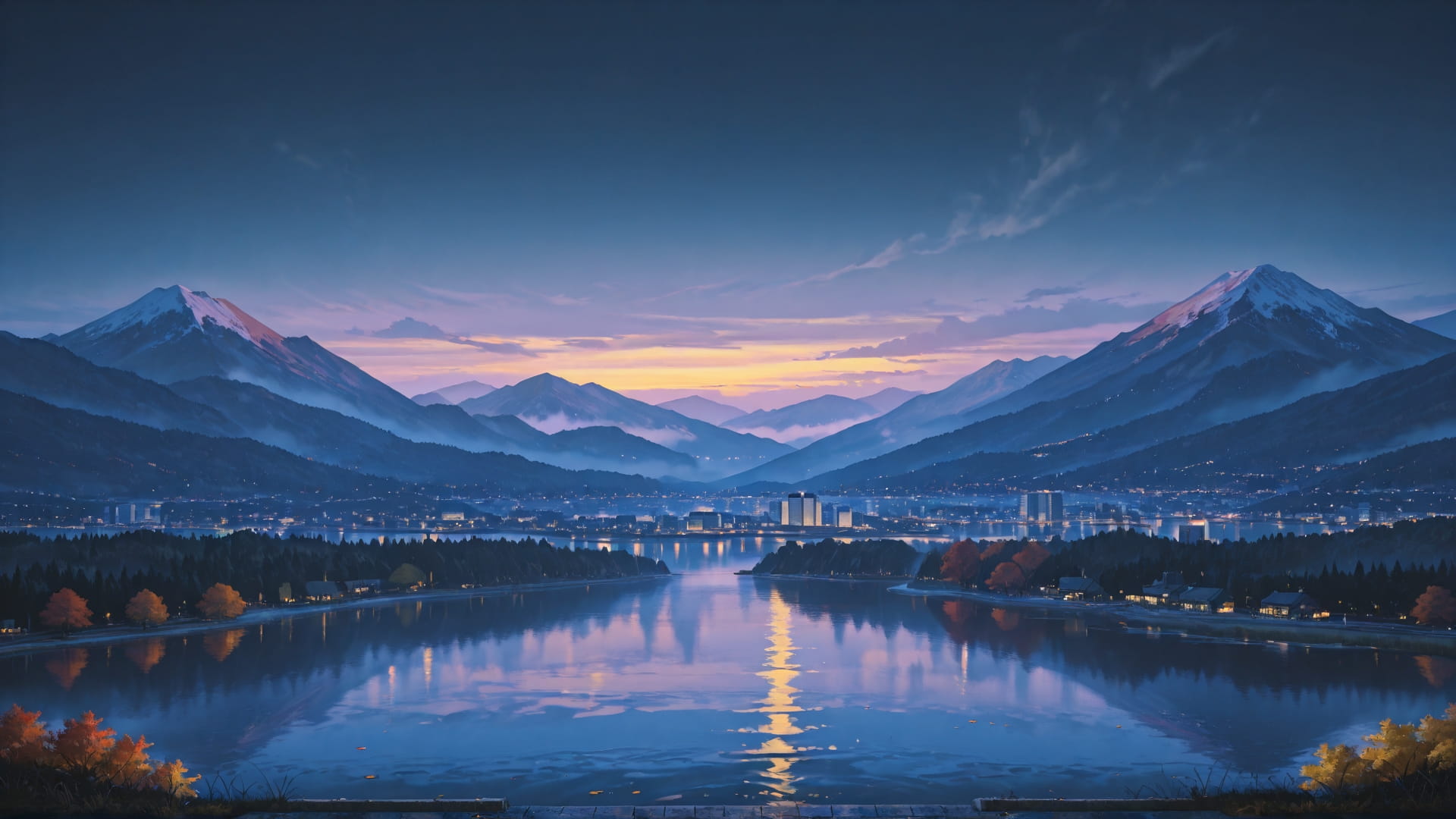 Yellow Night City Fog smartphone wallpaper free download, vertical 16:9 format, Yellow, Night, City, Autumn