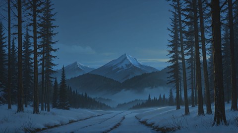 Yellow Night Mountain Fog smartphone wallpaper free download, vertical 9:16 format, Yellow, Night, Mountain, Winter 001