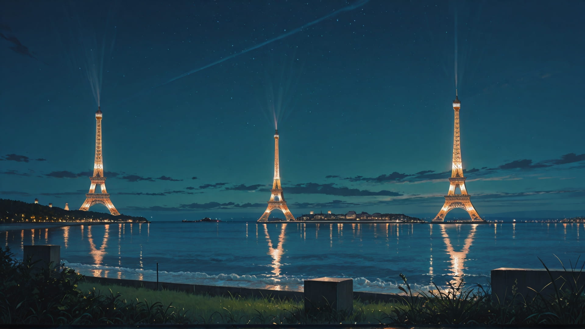 Green Night Sea France smartphone wallpaper free download, vertical 16:9 format, Green, Night, Sea, Spring 001