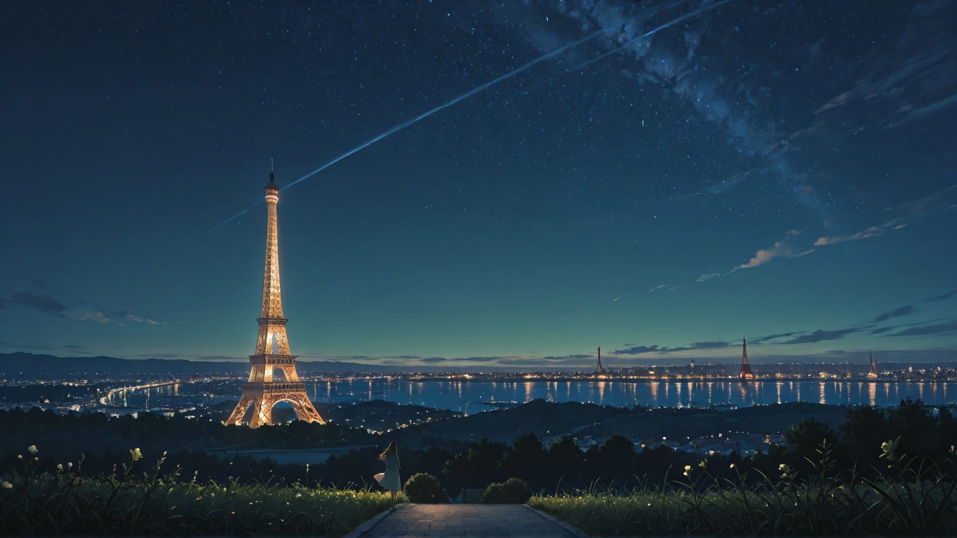 Green Night Sky France smartphone wallpaper free download, vertical 16:9 format, Green, Night, Sky, Spring 001