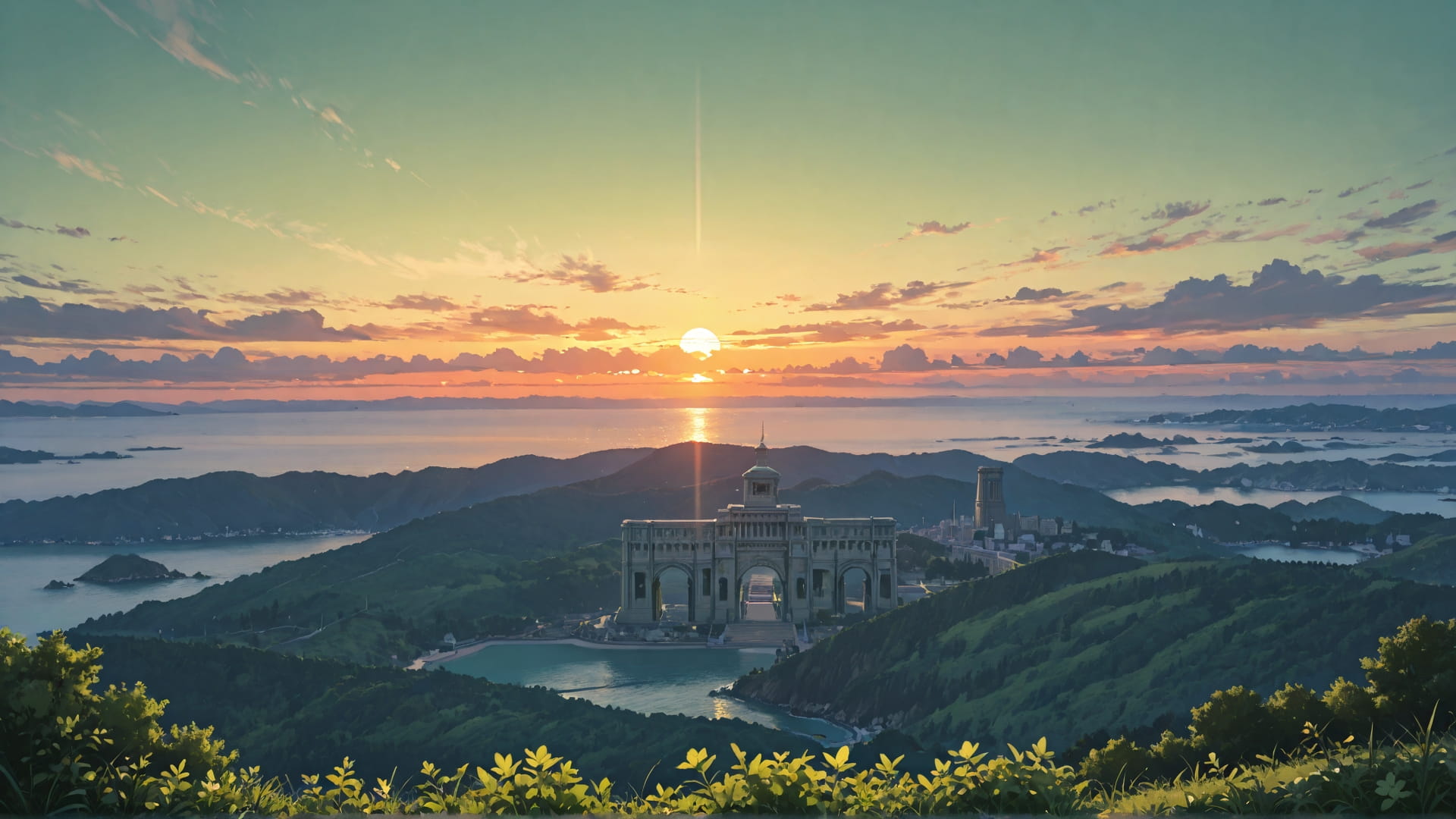 Green Sunset Sea France smartphone wallpaper free download, vertical 16:9 format, Green, Sunset, Sea, Spring 001