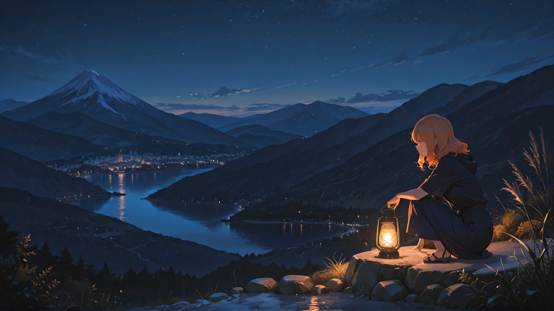 Orange Night Mountain France smartphone wallpaper free download, vertical 16:9 format, Orange, Night, Mountain, Summer 001