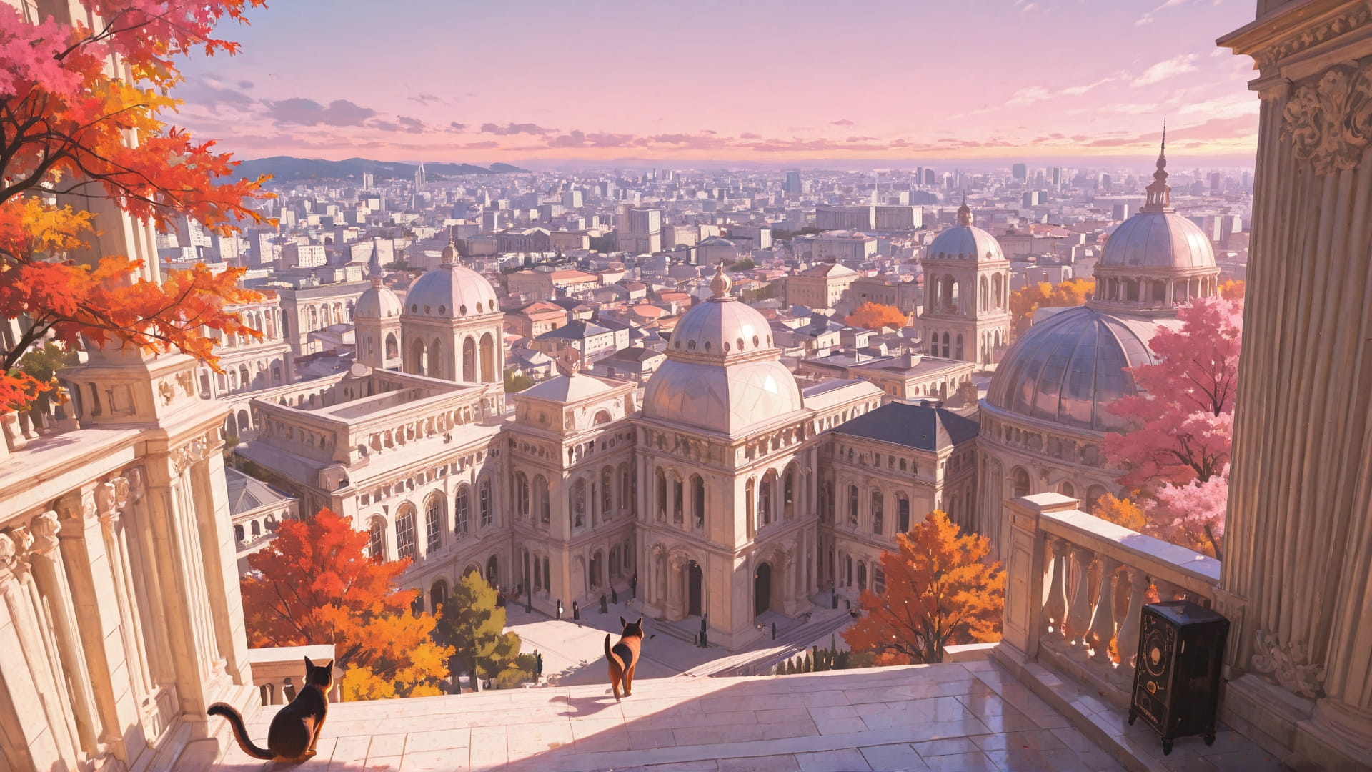 Pink Afternoon City France smartphone wallpaper free download, vertical 16:9 format, Pink, Afternoon, City, Autumn