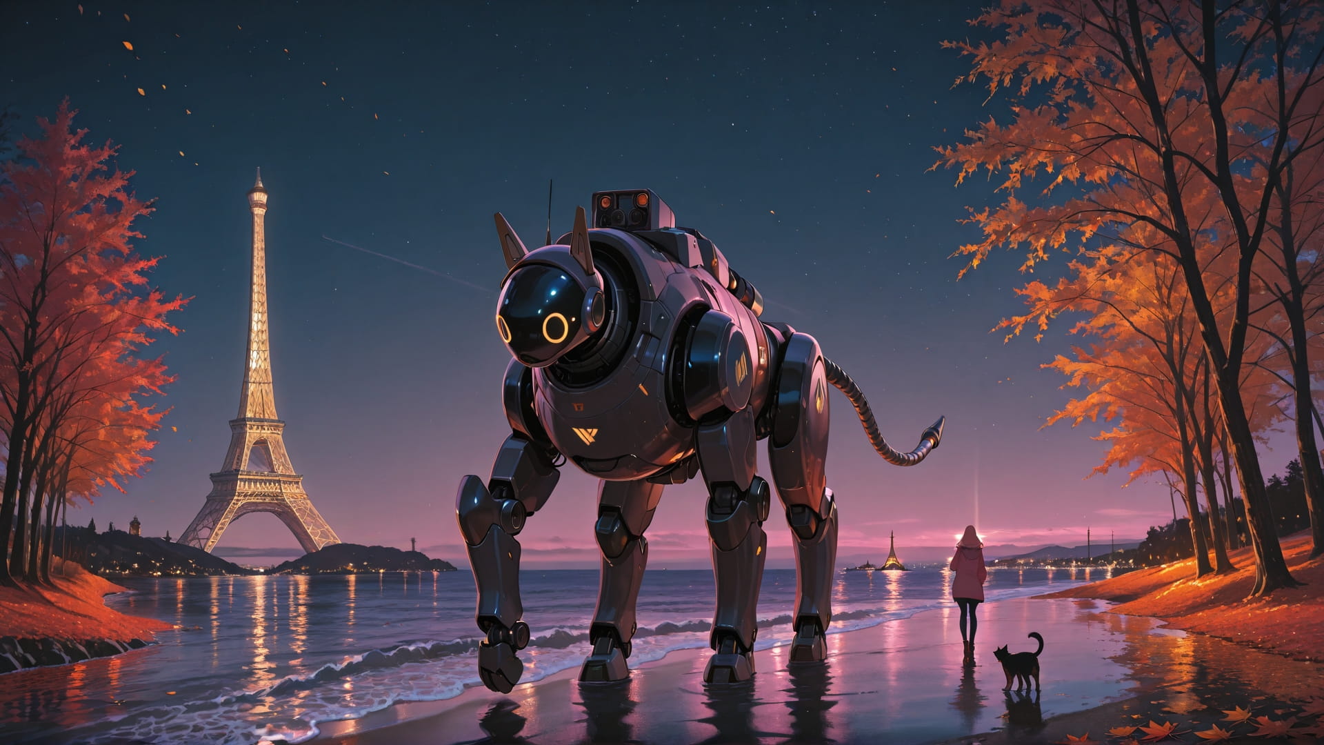 Pink Night Sea France smartphone wallpaper free download, vertical 16:9 format, Pink, Night, Sea, Autumn