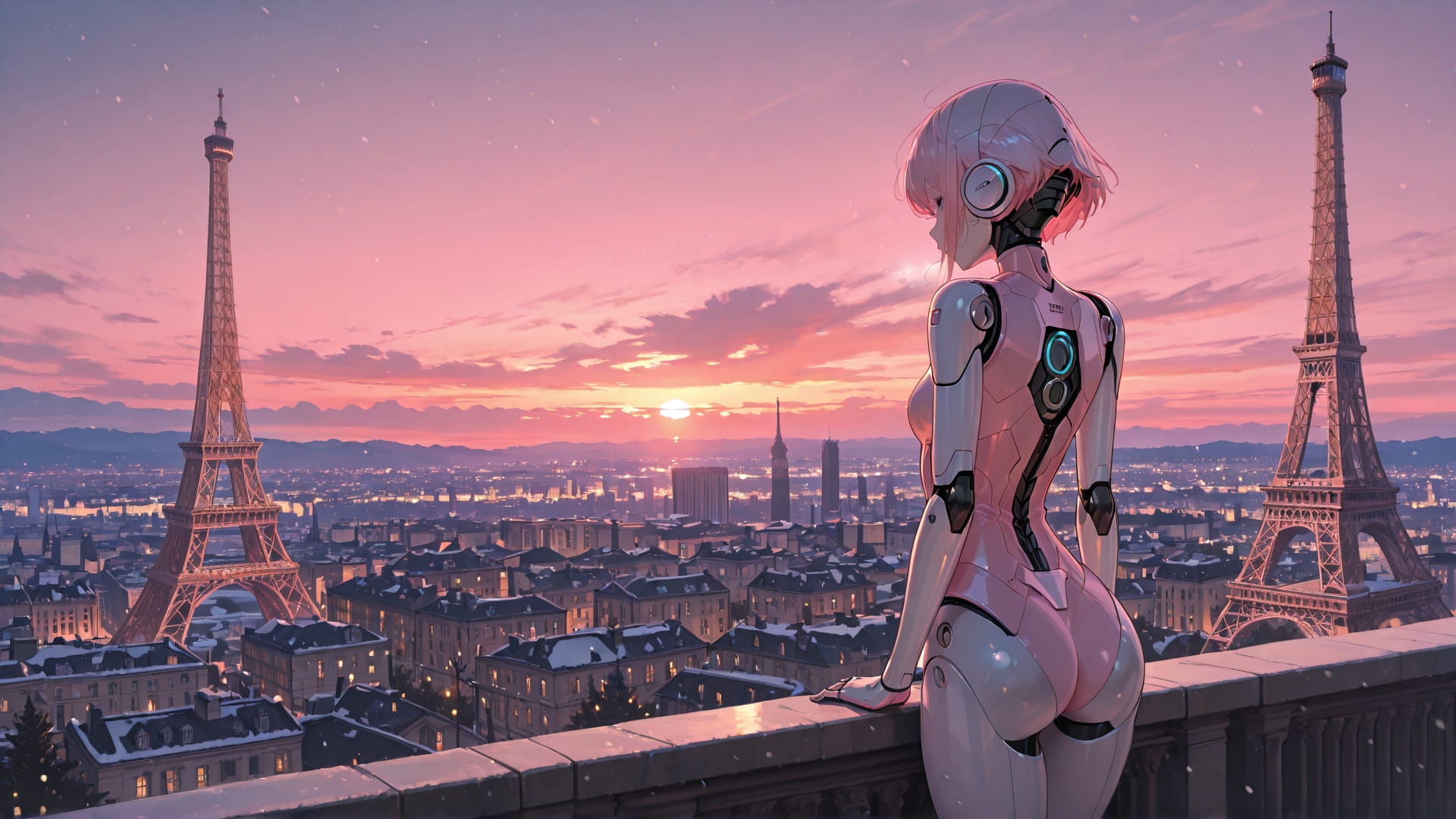 Pink Sunset City France smartphone wallpaper free download, vertical 16:9 format, Pink, Sunset, City, Winter