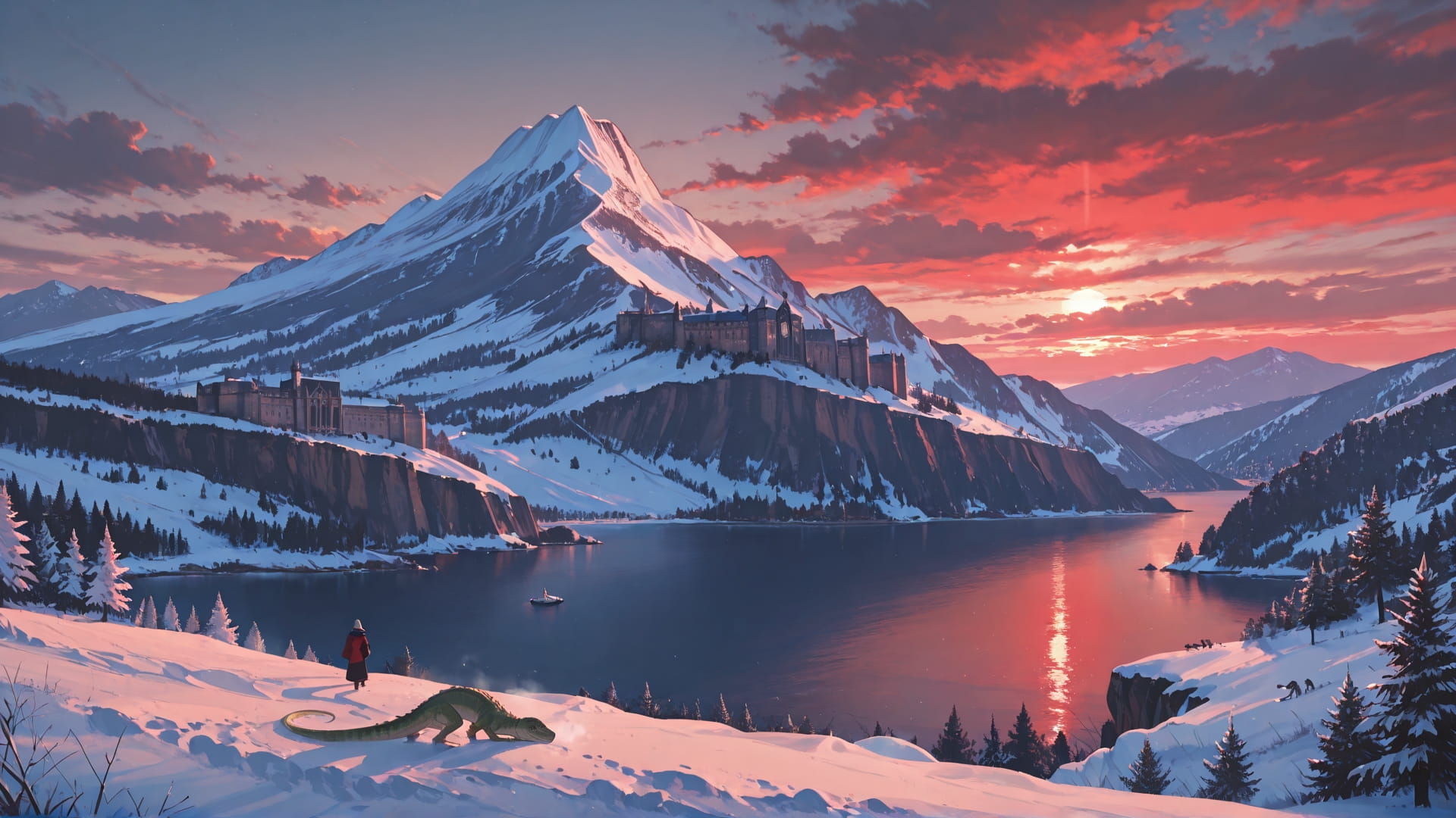 Red Afternoon Sea France smartphone wallpaper free download, vertical 16:9 format, Red, Afternoon, Sea, Winter