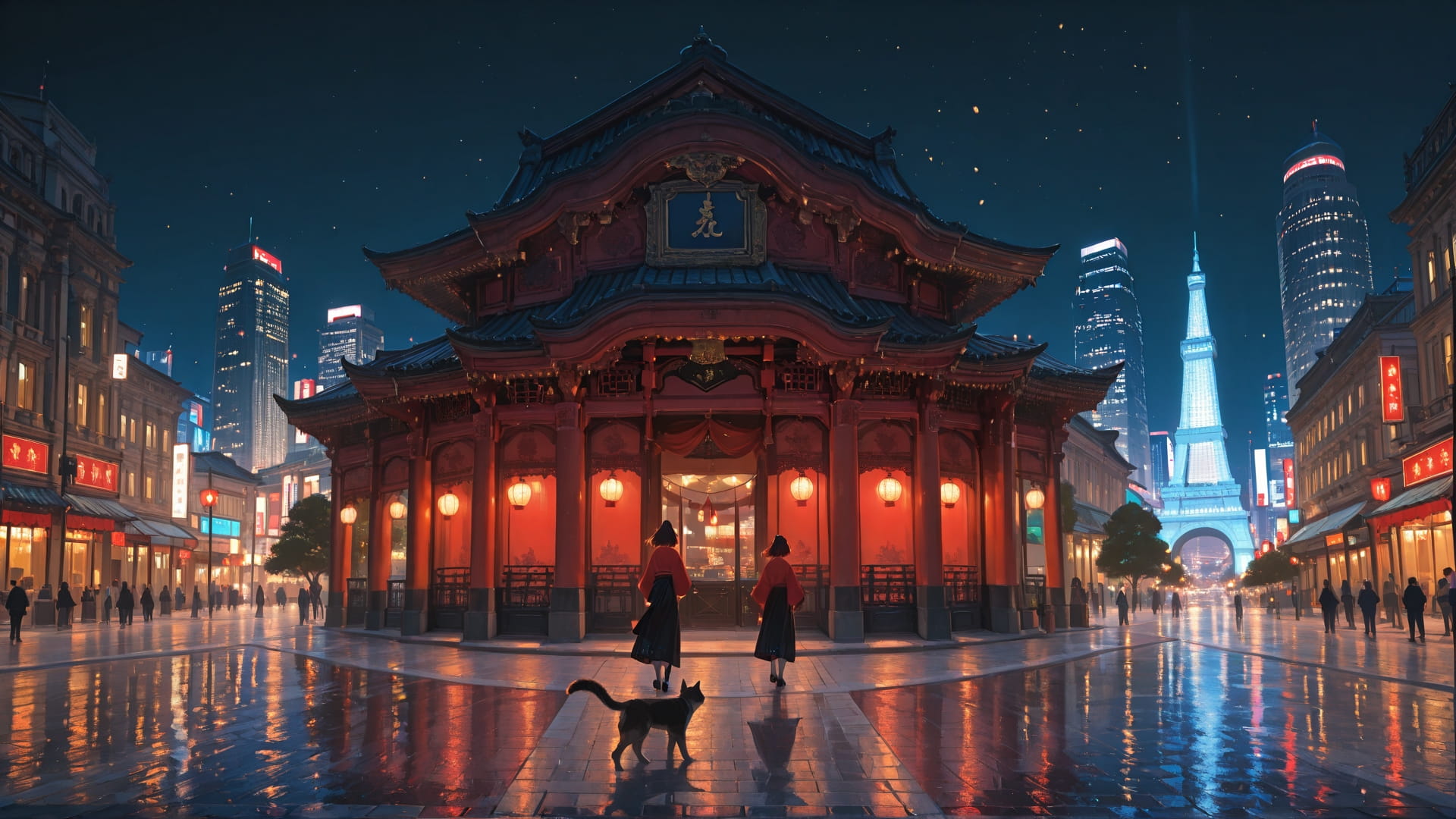 Red Night City France smartphone wallpaper free download, vertical 16:9 format, Red, Night, City, Spring