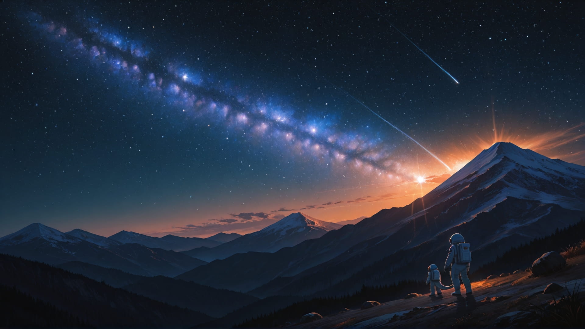 Orange Night Mountain Galaxy smartphone wallpaper free download, vertical 16:9 format, Orange, Night, Mountain, Spring