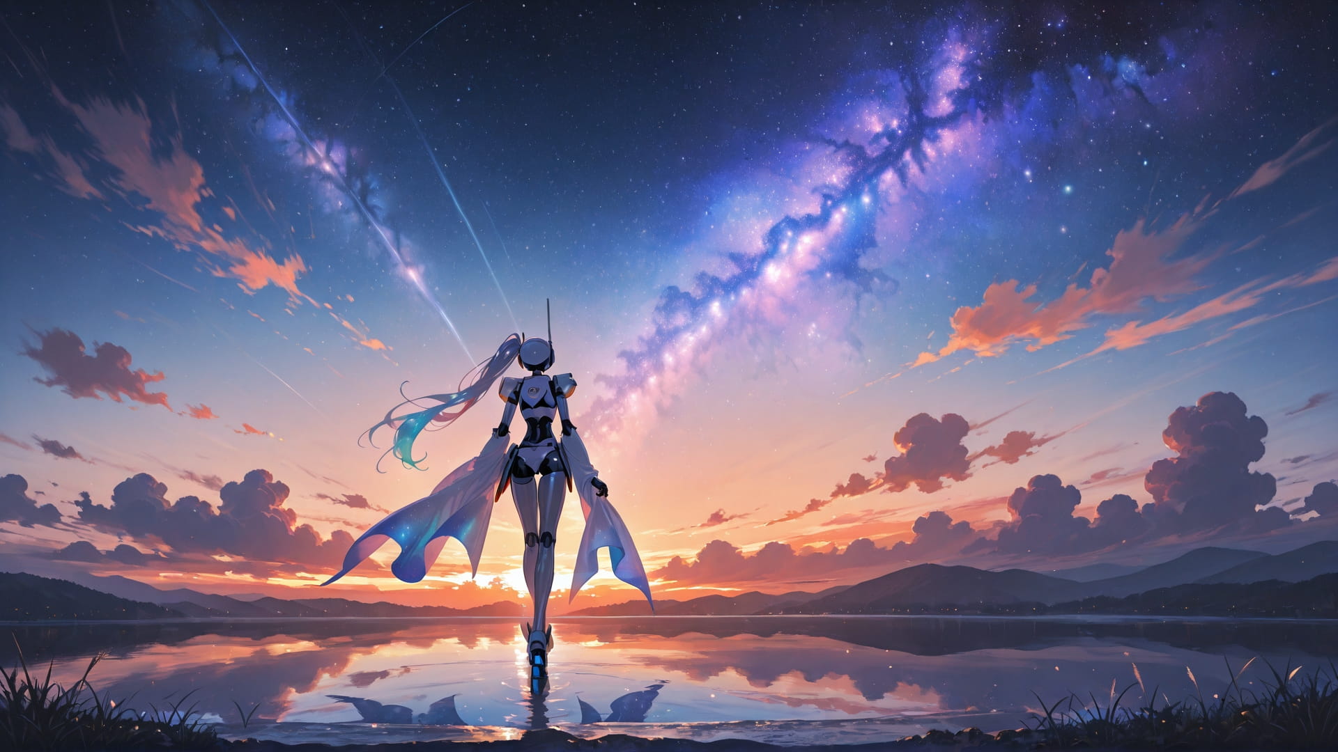 Orange Sunset Sea Galaxy smartphone wallpaper free download, vertical 16:9 format, Orange, Sunset, Sea, Summer