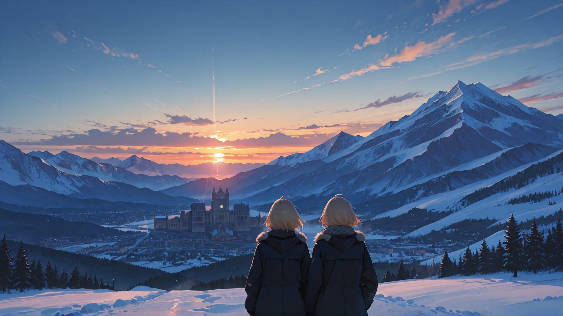 Blue Sunset Mountain Germany smartphone wallpaper free download, vertical 16:9 format, Blue, Sunset, Mountain, Winter