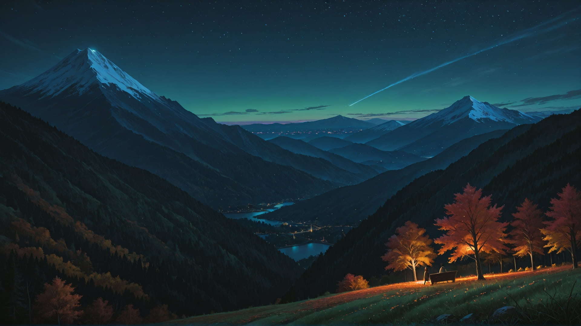 Green Night Mountain Germany smartphone wallpaper free download, vertical 16:9 format, Green, Night, Mountain, Autumn 001