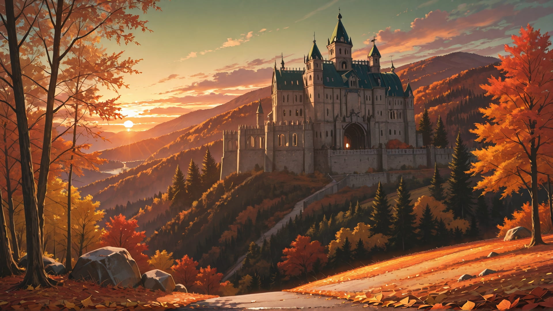 Green Sunset Nature Germany smartphone wallpaper free download, vertical 16:9 format, Green, Sunset, Nature, Autumn 001