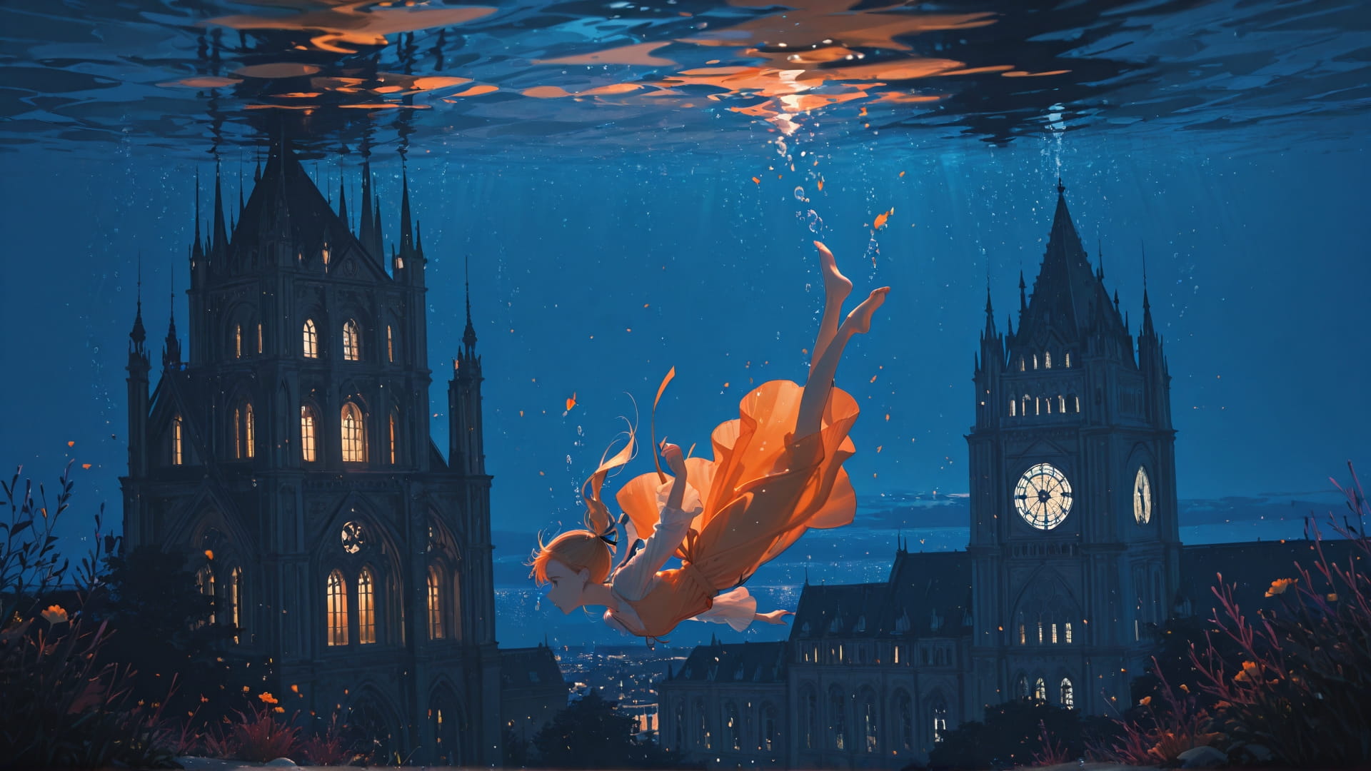 Orange Night Sea Germany smartphone wallpaper free download, vertical 16:9 format, Orange, Night, Sea, Spring 001