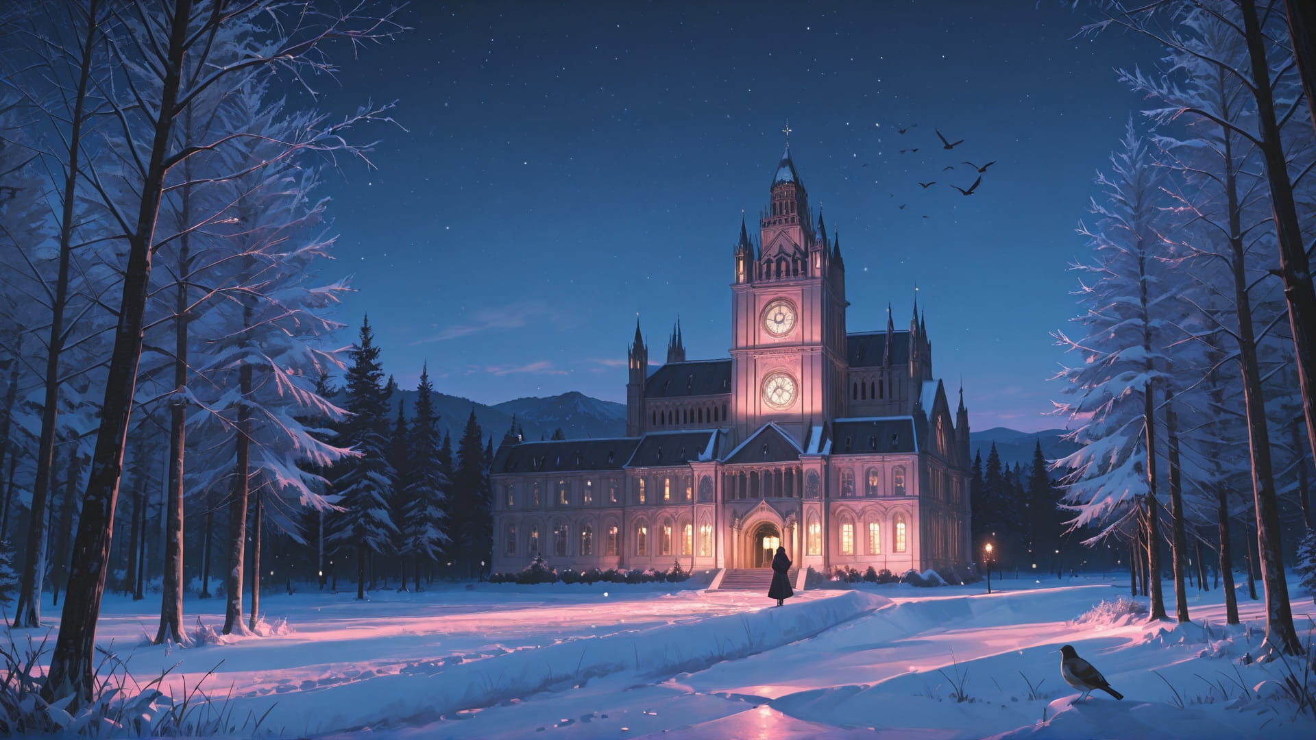 Pink Night Nature Germany smartphone wallpaper free download, vertical 16:9 format, Pink, Night, Nature, Winter