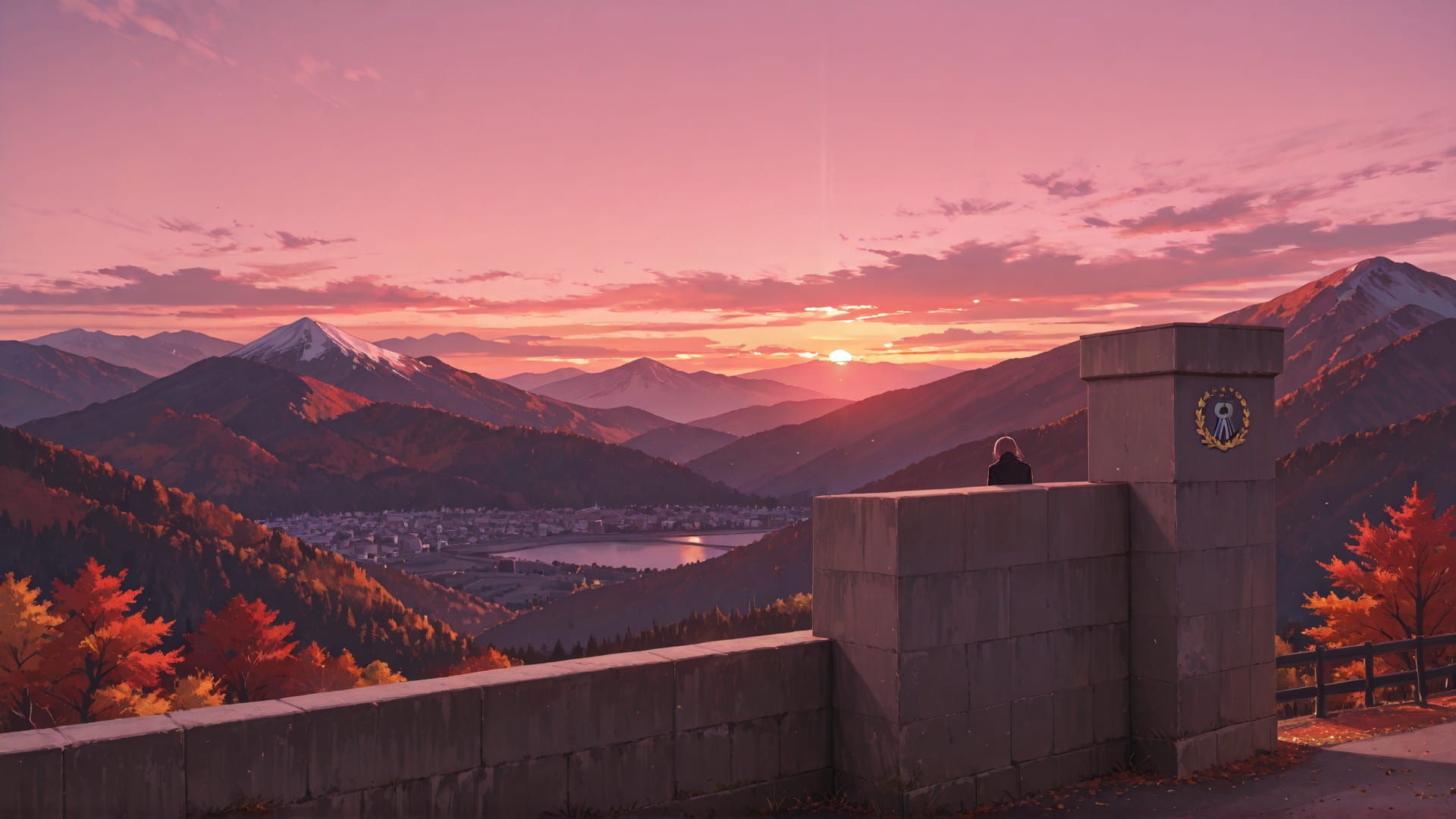 Pink Sunset Mountain Germany smartphone wallpaper free download, vertical 16:9 format, Pink, Sunset, Mountain, Autumn 001