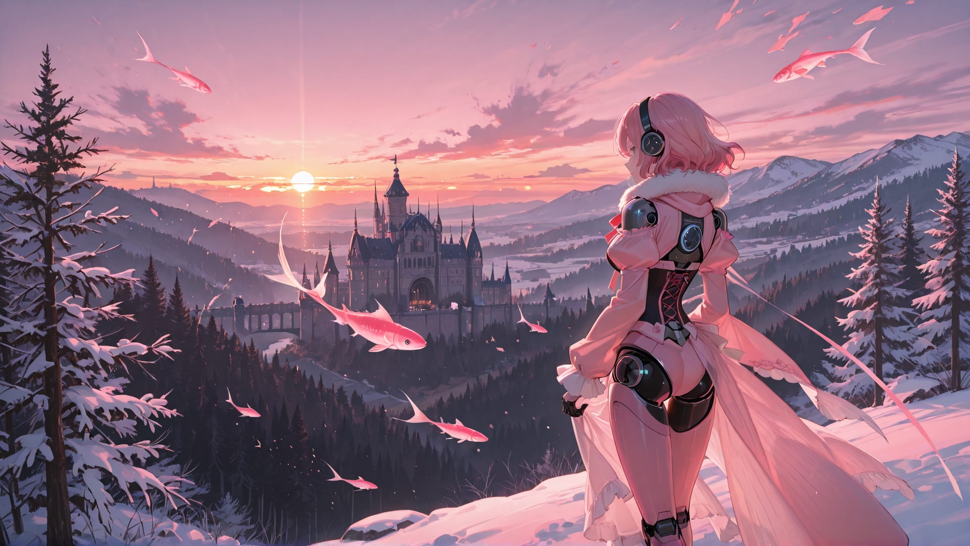 Pink Sunset Nature Germany smartphone wallpaper free download, vertical 16:9 format, Pink, Sunset, Nature, Winter