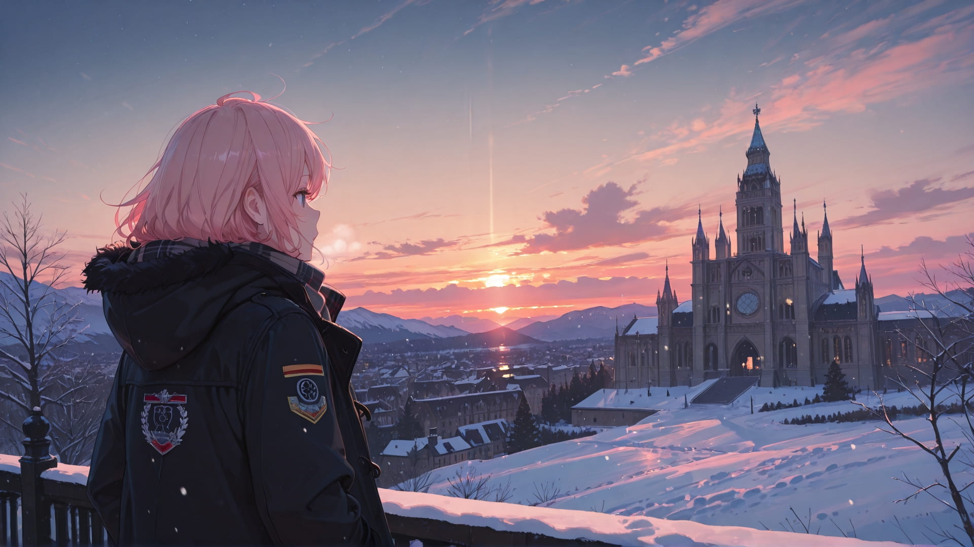 Pink Sunset Sky Germany smartphone wallpaper free download, vertical 16:9 format, Pink, Sunset, Sky, Winter 001