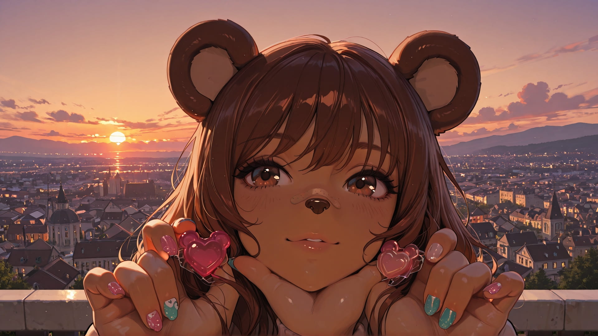 Brown Sunset City GimmeGummy smartphone wallpaper free download, vertical 16:9 format, Brown, Sunset, City, Spring