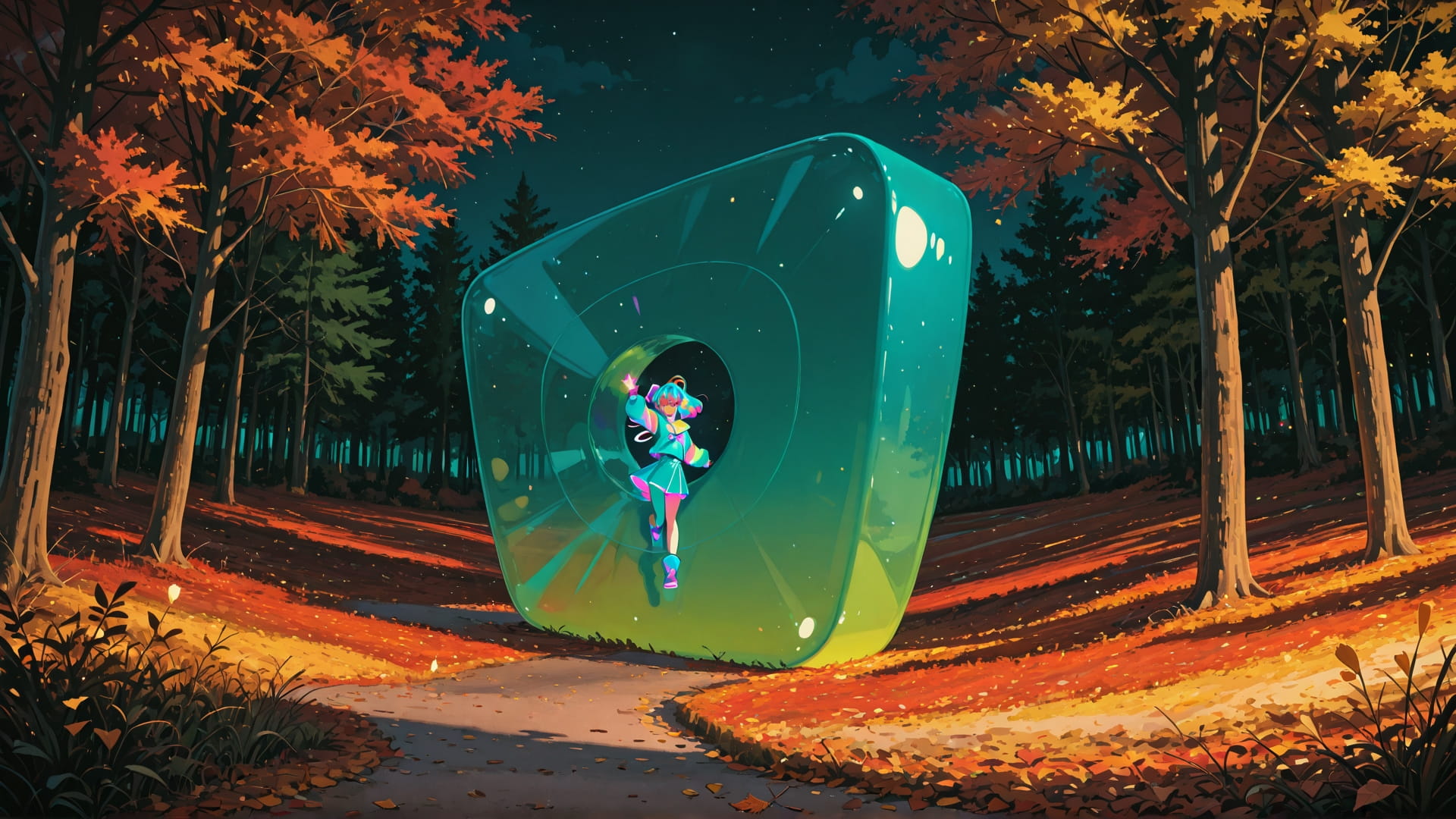 Green Night Nature GimmeGummy smartphone wallpaper free download, vertical 16:9 format, Green, Night, Nature, Autumn 001