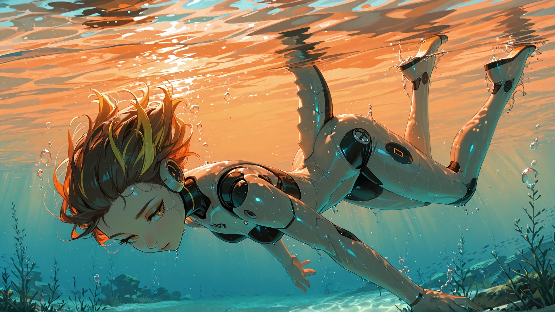 Orange Afternoon Sea GimmeGummy smartphone wallpaper free download, vertical 16:9 format, Orange, Afternoon, Sea, Spring