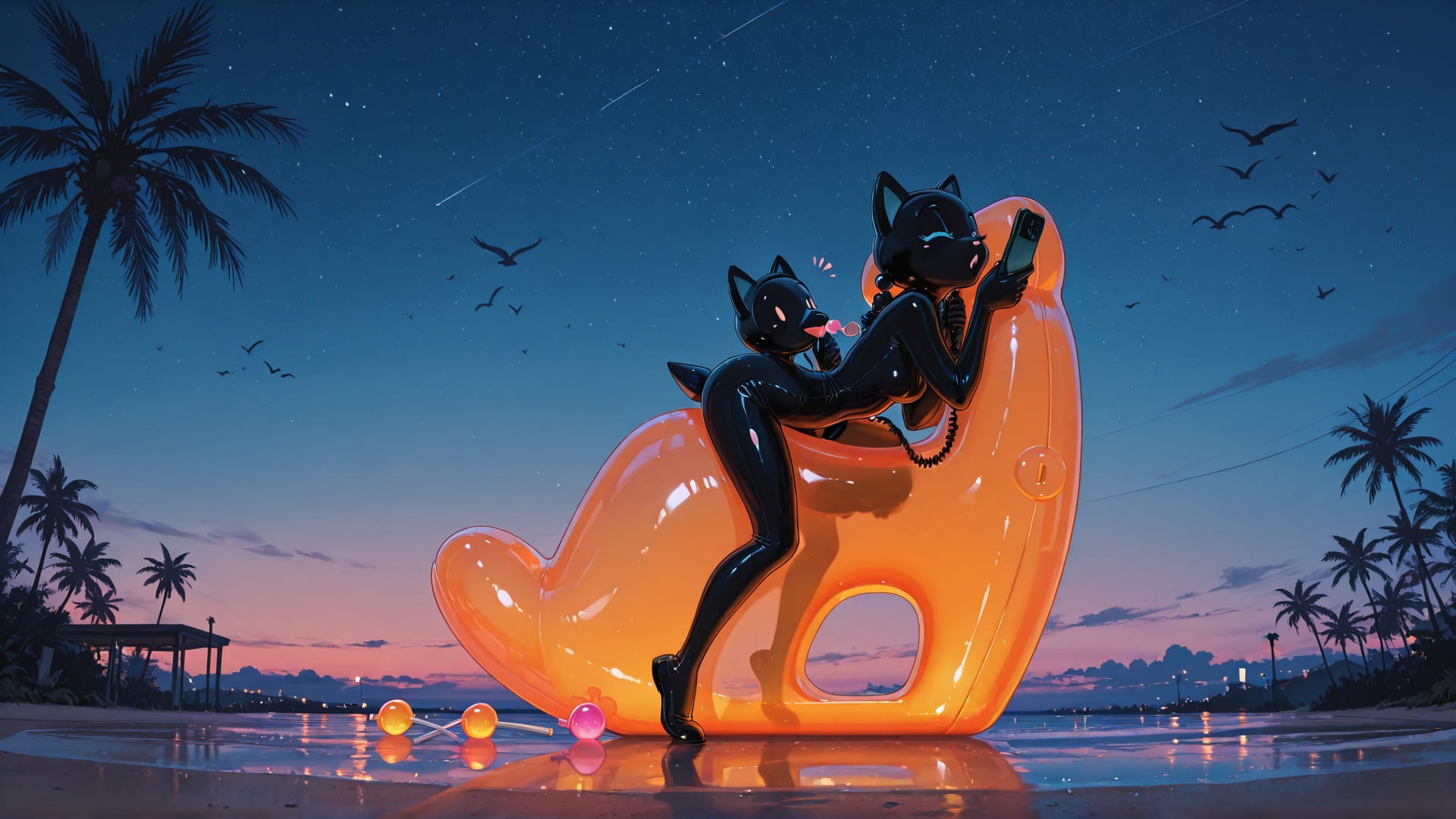 Orange Night Sky GimmeGummy smartphone wallpaper free download, vertical 16:9 format, Orange, Night, Sky, Summer