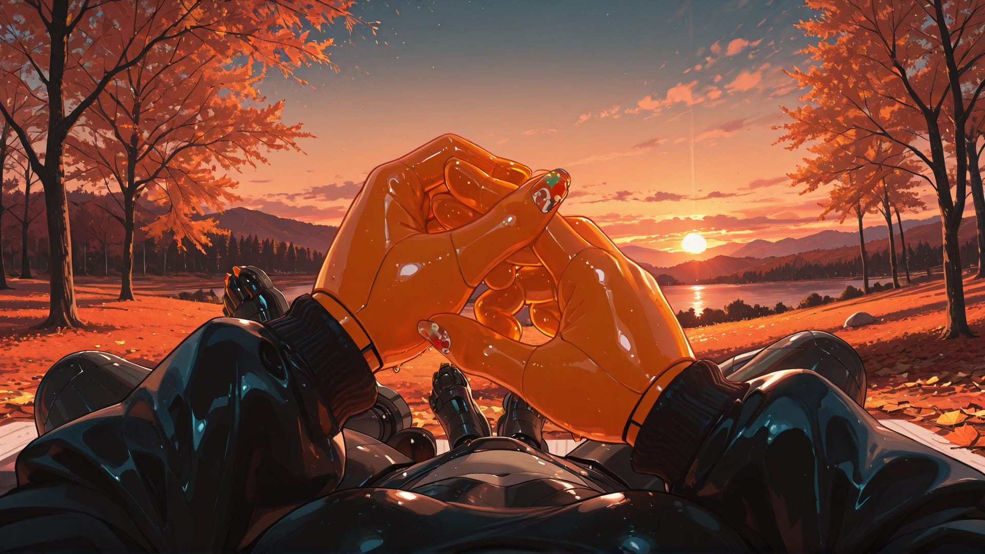 Orange Sunset Sky GimmeGummy smartphone wallpaper free download, vertical 16:9 format, Orange, Sunset, Sky, Autumn