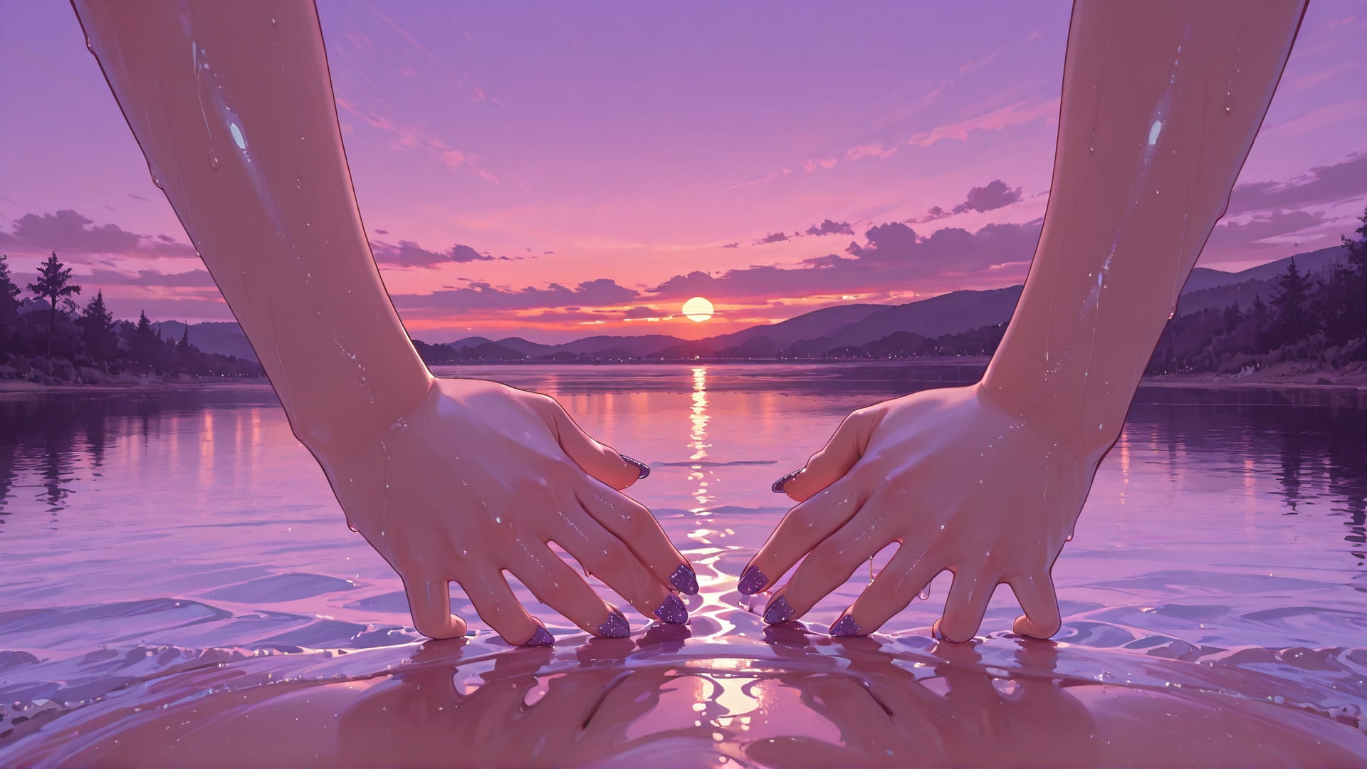 Purple Sunset Sea GimmeGummy smartphone wallpaper free download, vertical 16:9 format, Purple, Sunset, Sea, Summer 001