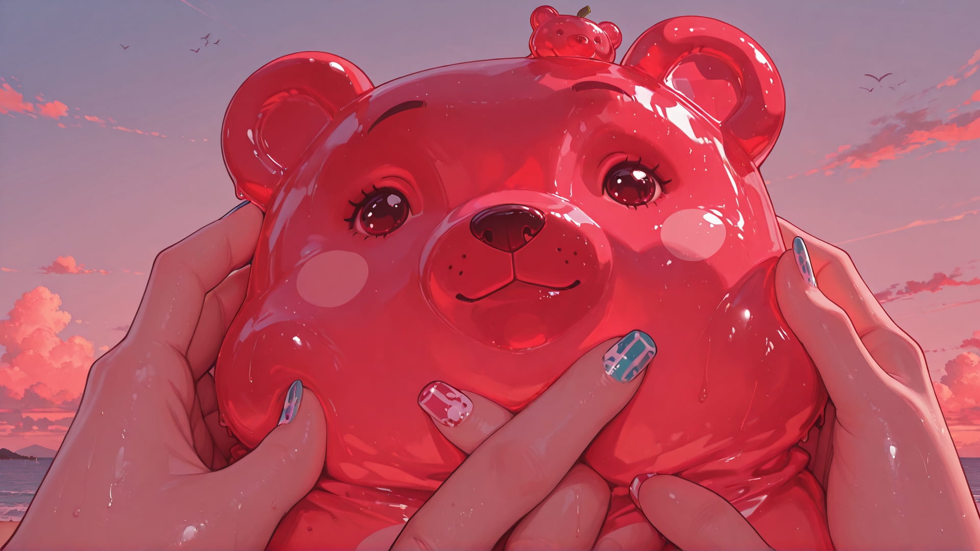 Red Afternoon Sky GimmeGummy smartphone wallpaper free download, vertical 16:9 format, Red, Afternoon, Sky, Summer 001