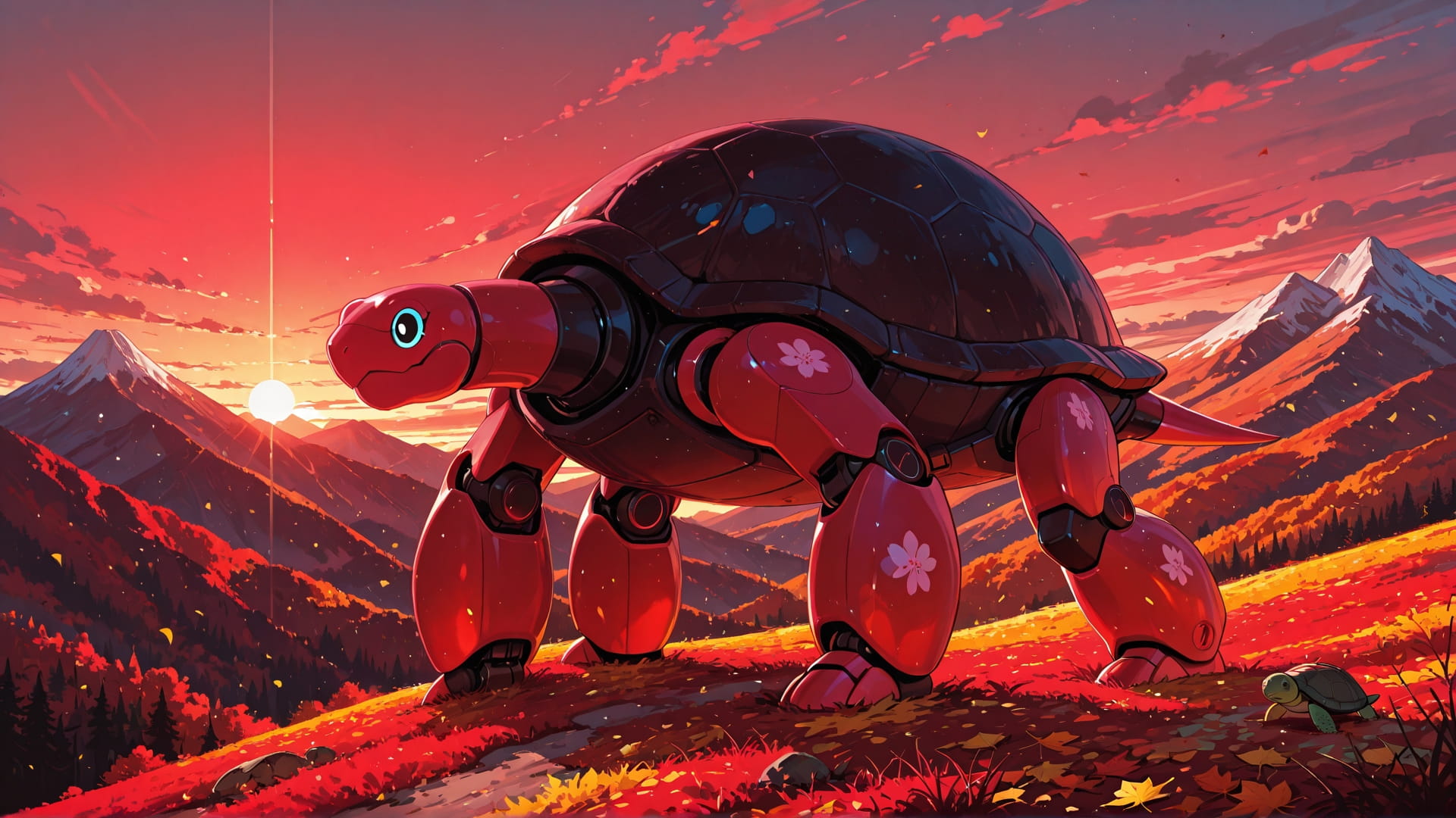 Red Sunset Mountain GimmeGummy smartphone wallpaper free download, vertical 16:9 format, Red, Sunset, Mountain, Autumn