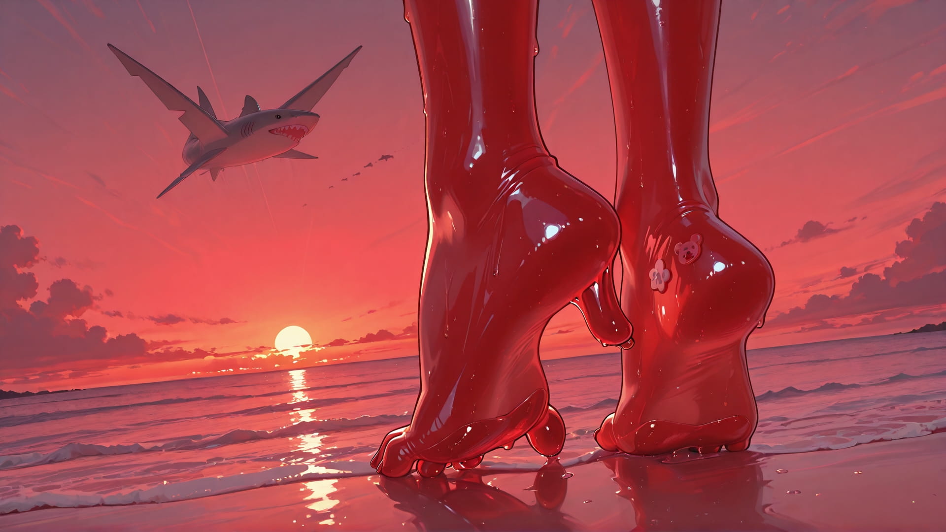 Red Sunset Sea GimmeGummy smartphone wallpaper free download, vertical 16:9 format, Red, Sunset, Sea, Summer