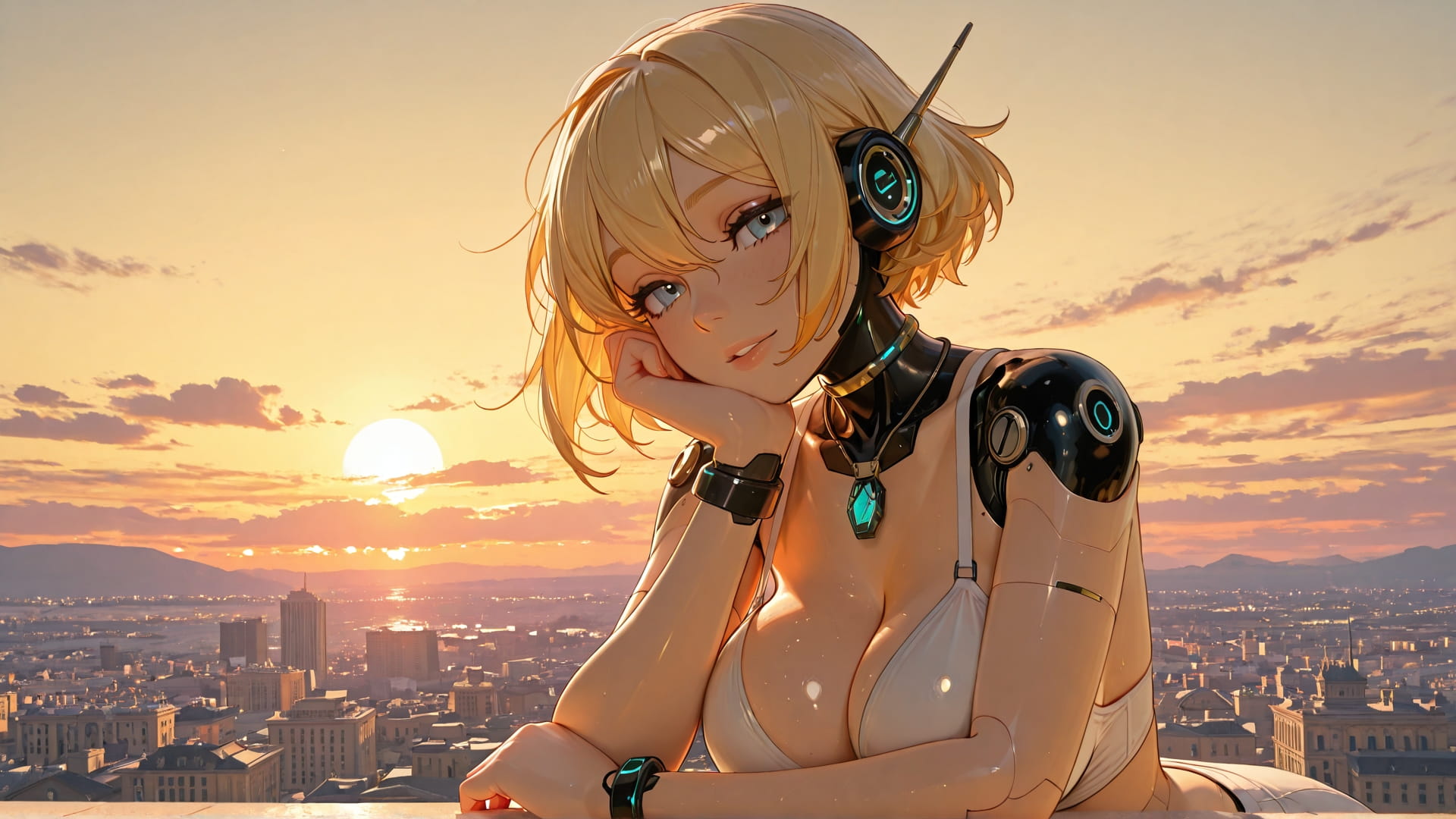 Yellow Sunset City GimmeGummy smartphone wallpaper free download, vertical 16:9 format, Yellow, Sunset, City, Summer