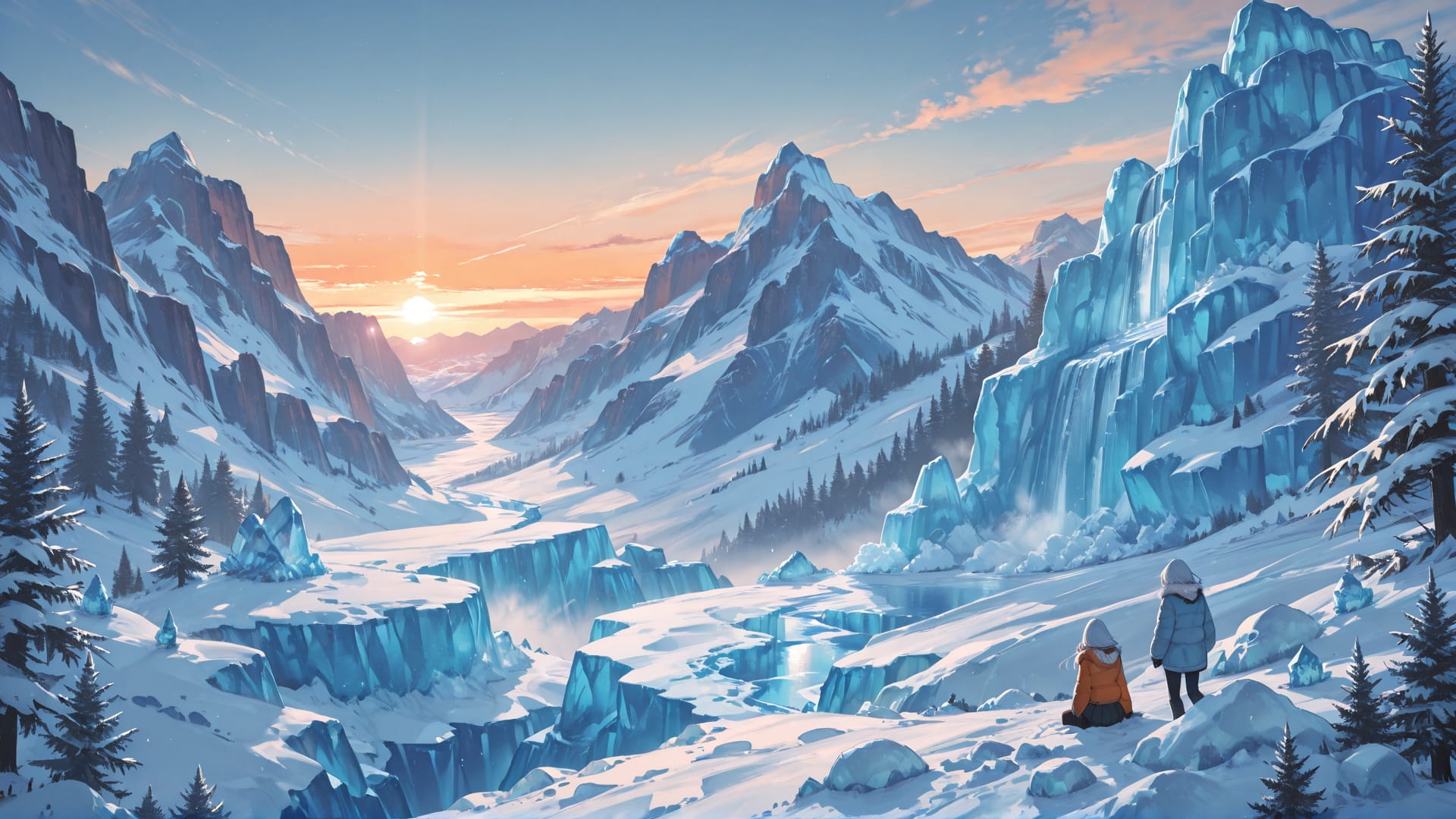 Orange Afternoon Nature Glacier smartphone wallpaper free download, vertical 16:9 format, Orange, Afternoon, Nature, Winter 001