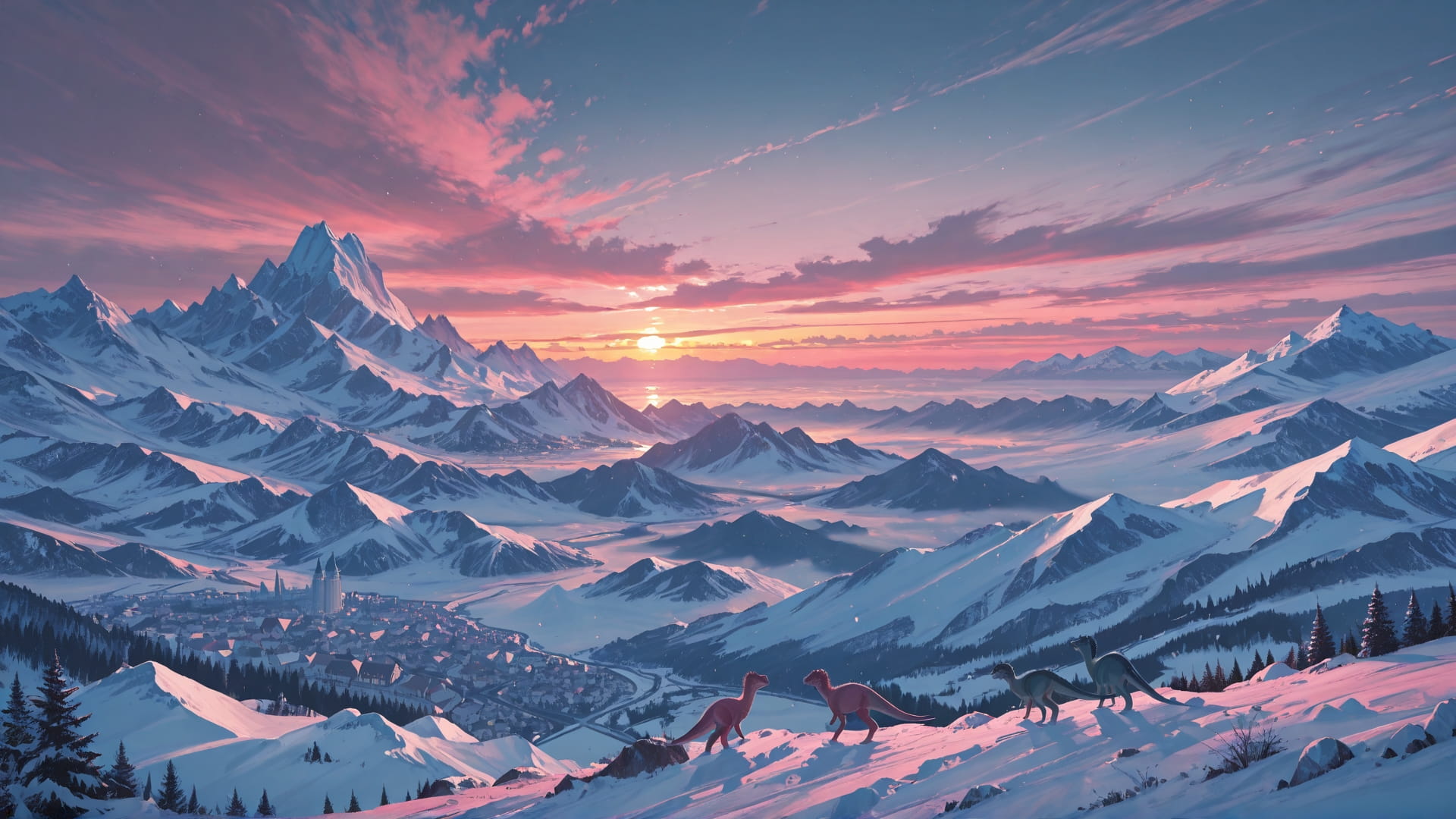 Pink Sunset City Glacier smartphone wallpaper free download, vertical 16:9 format, Pink, Sunset, City, Spring