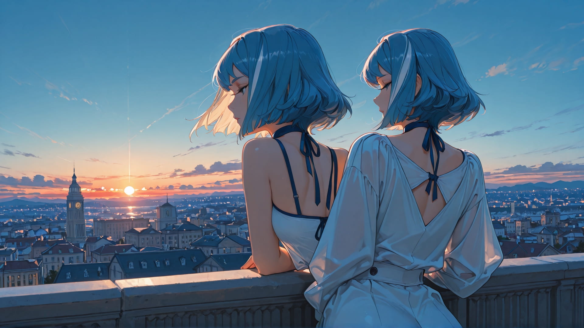 Blue Sunset City Glamoratti smartphone wallpaper free download, vertical 16:9 format, Blue, Sunset, City, Summer 001