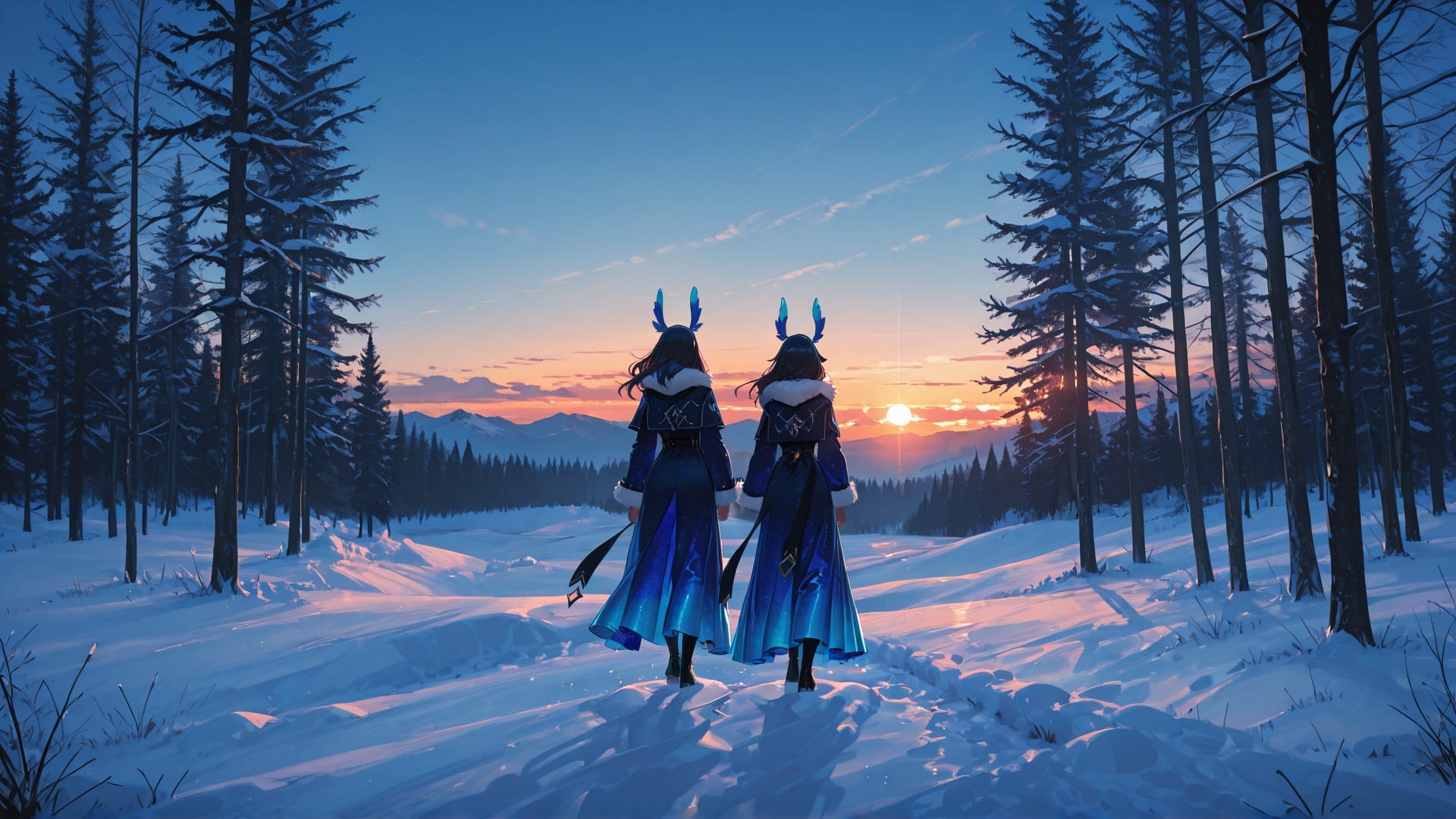 Blue Sunset Nature Glamoratti smartphone wallpaper free download, vertical 16:9 format, Blue, Sunset, Nature, Winter 001