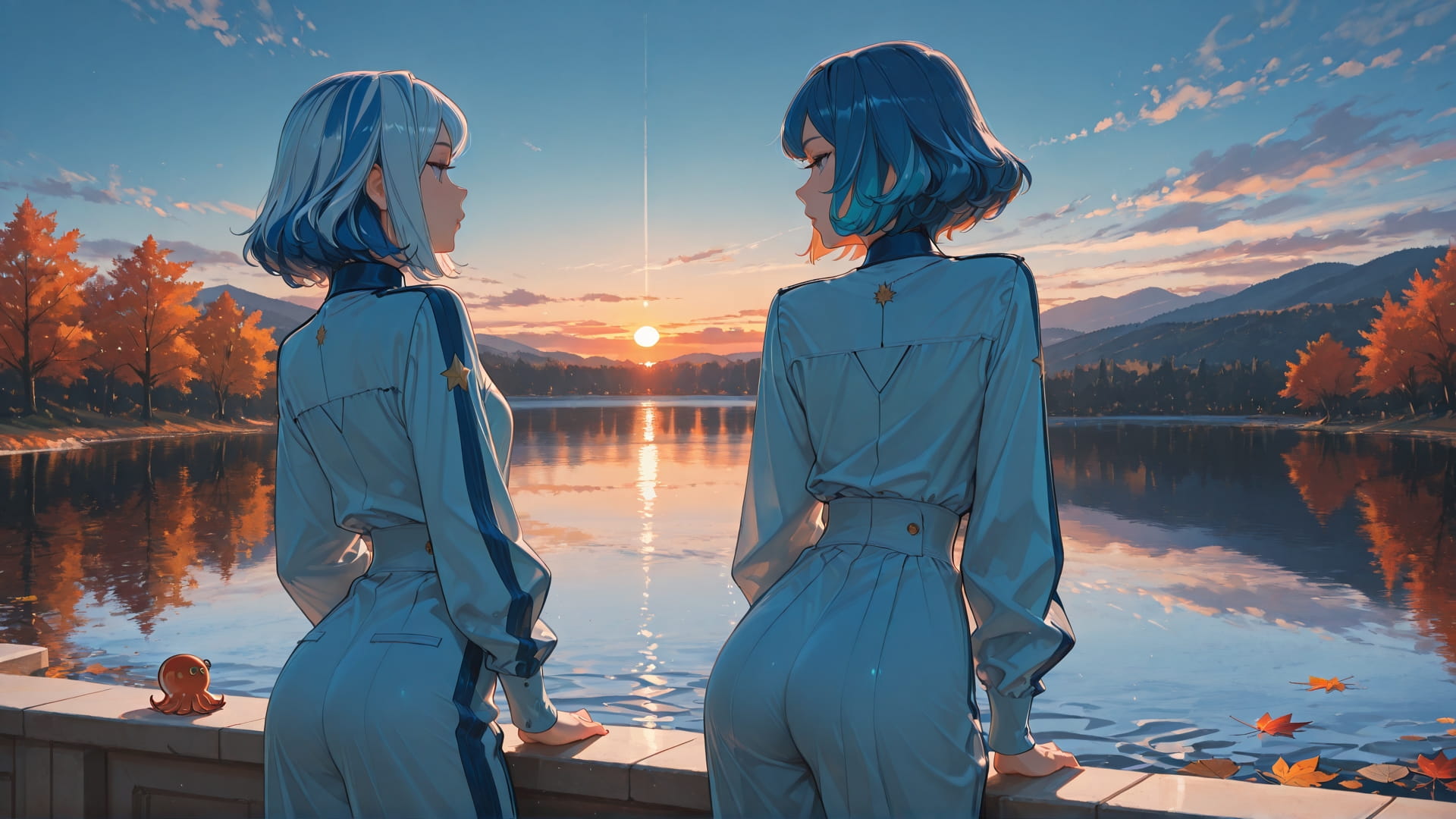 Blue Sunset Sea Glamoratti smartphone wallpaper free download, vertical 16:9 format, Blue, Sunset, Sea, Autumn