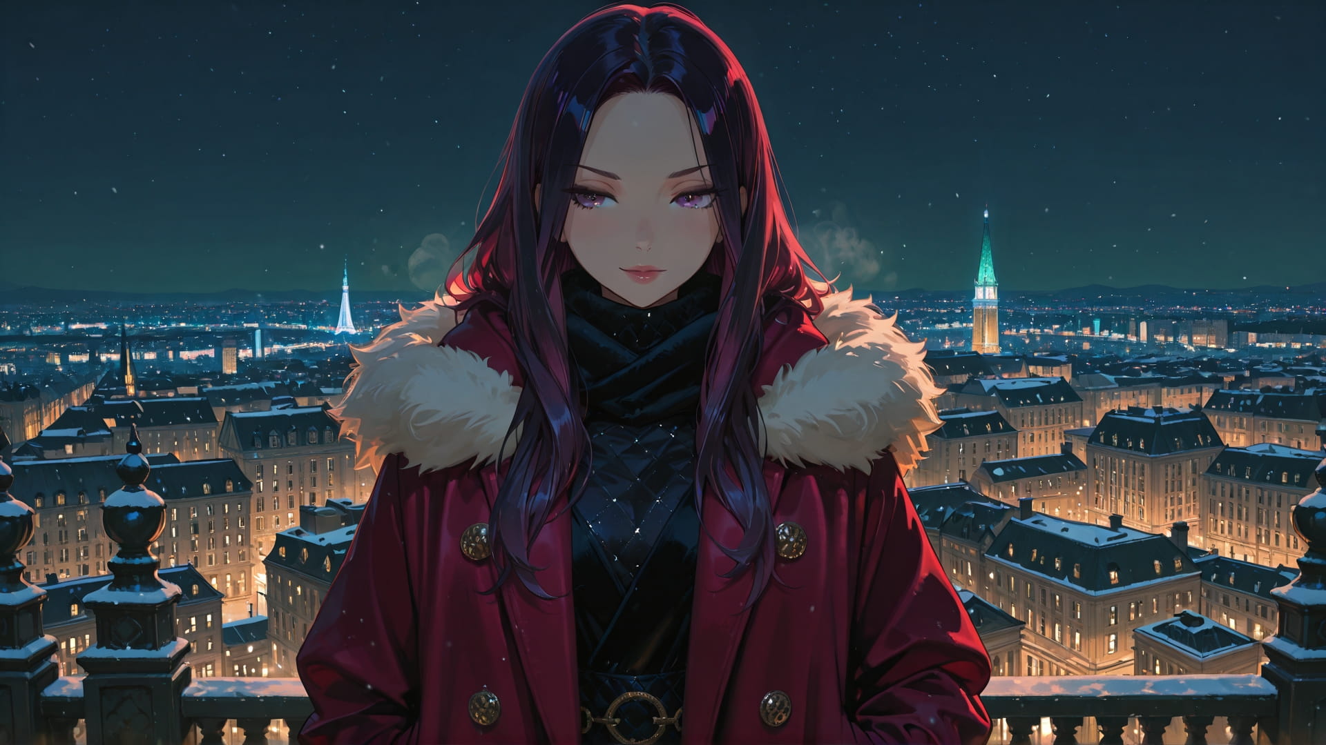 Green Night City Glamoratti smartphone wallpaper free download, vertical 9:16 format, Green, Night, City, Winter 001