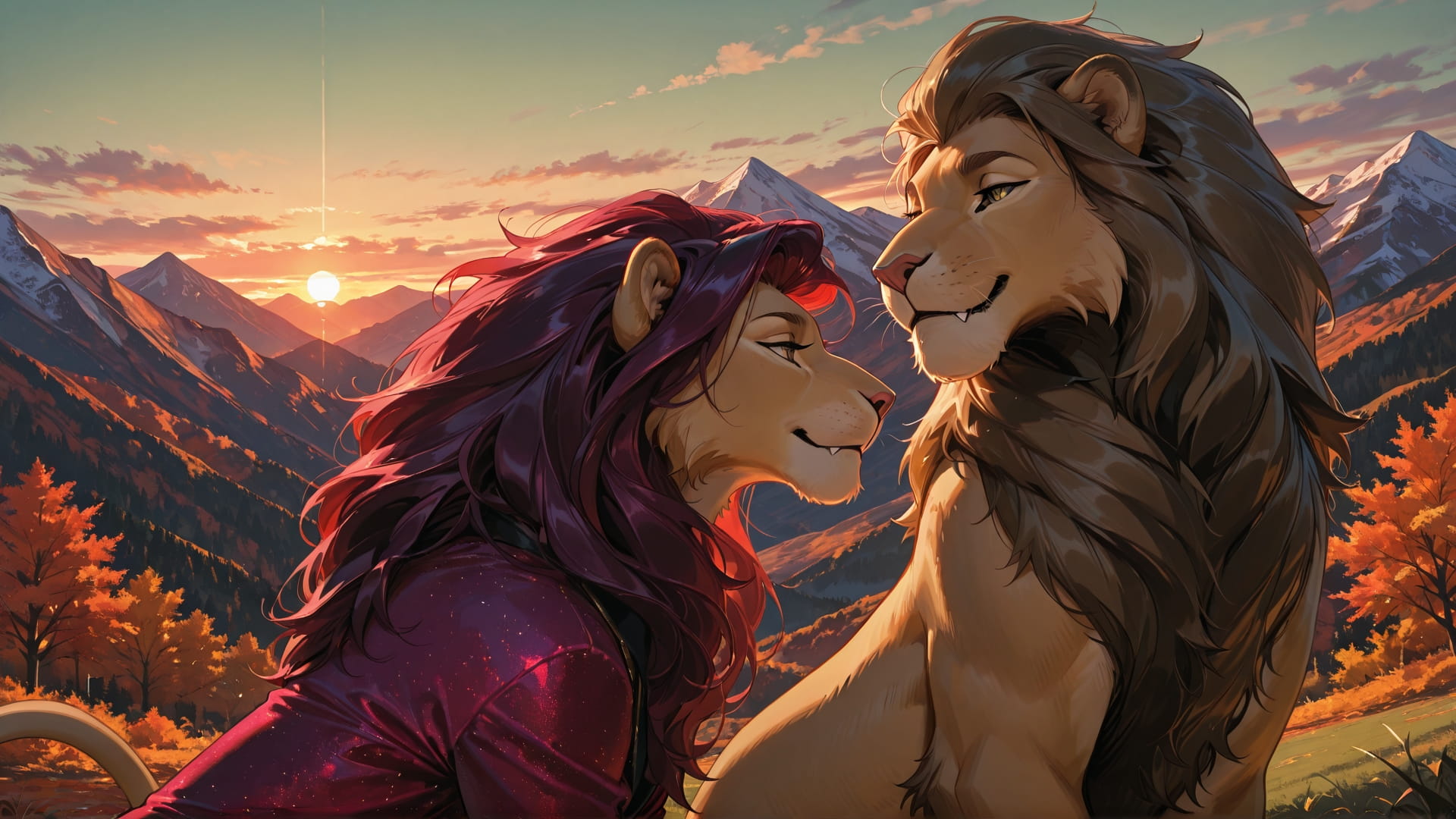 Green Sunset Mountain Glamoratti smartphone wallpaper free download, vertical 16:9 format, Green, Sunset, Mountain, Autumn