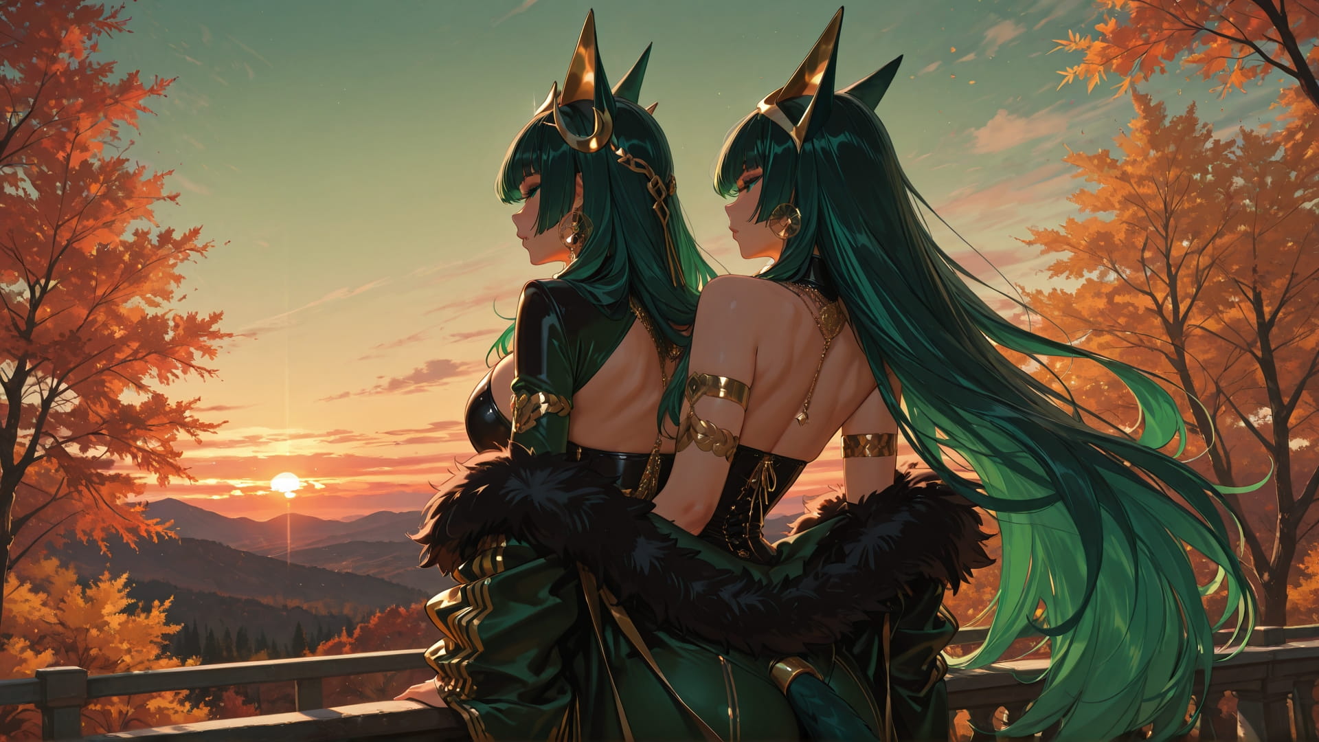 Green Sunset Sky Glamoratti smartphone wallpaper free download, vertical 16:9 format, Green, Sunset, Sky, Autumn 002