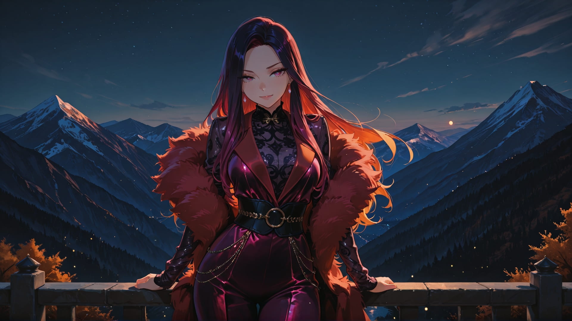 Orange Night Mountain Glamoratti smartphone wallpaper free download, vertical 16:9 format, Orange, Night, Mountain, Spring 001