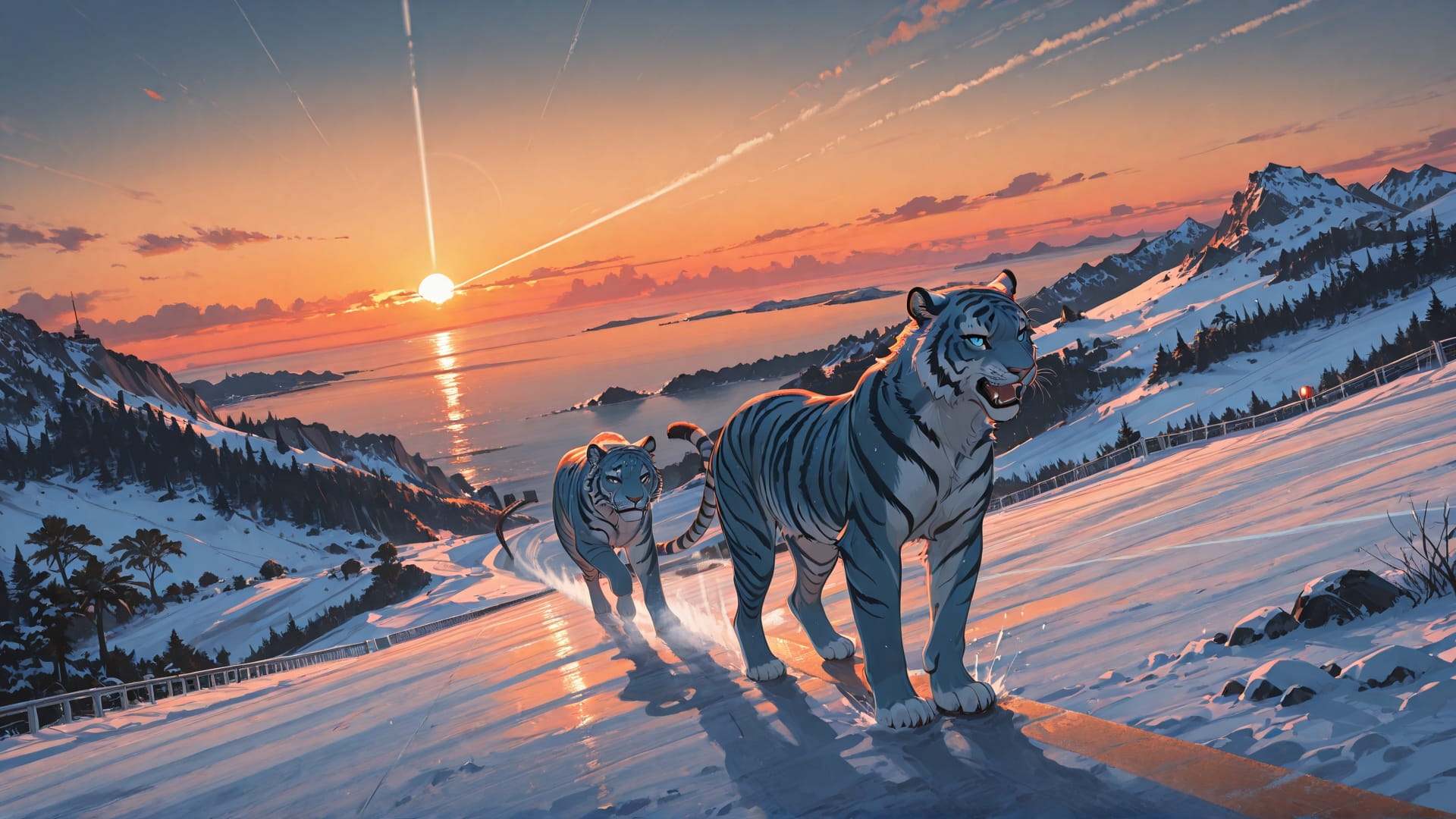 Orange Sunset Sea Glamoratti smartphone wallpaper free download, vertical 16:9 format, Orange, Sunset, Sea, Winter