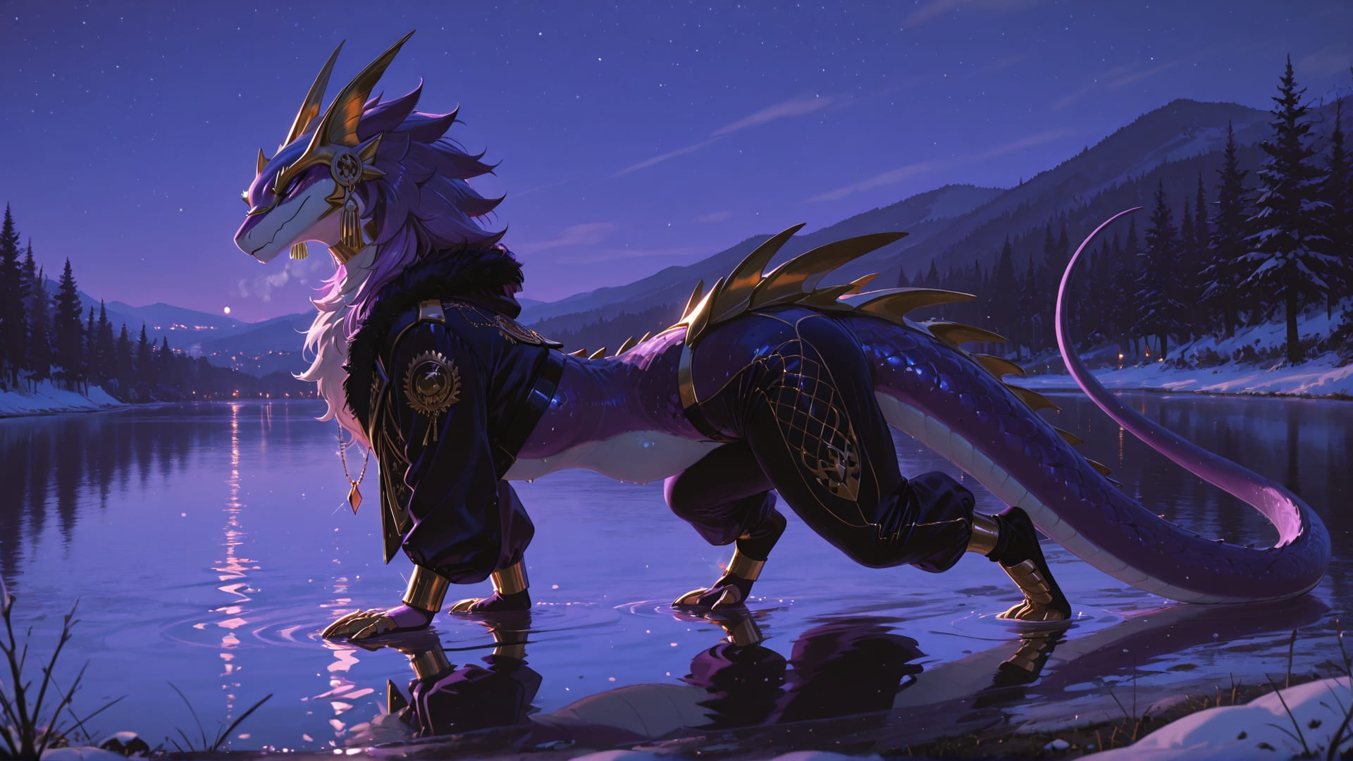 Purple Night Sea Glamoratti smartphone wallpaper free download, vertical 16:9 format, Purple, Night, Sea, Winter