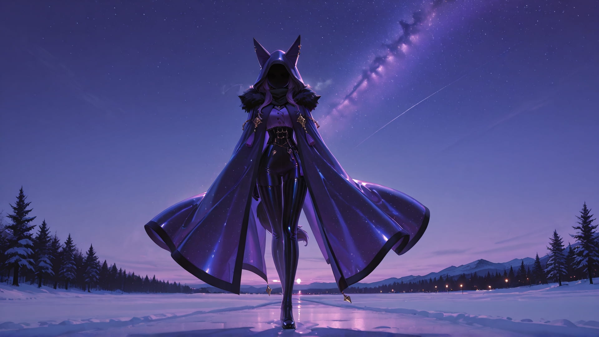 Purple Night Sky Glamoratti smartphone wallpaper free download, vertical 16:9 format, Purple, Night, Sky, Winter 001