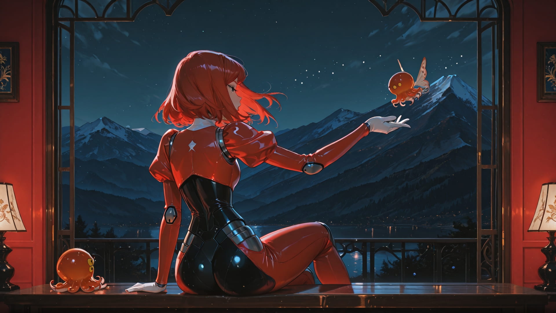 Red Night Mountain Glamoratti smartphone wallpaper free download, vertical 16:9 format, Red, Night, Mountain, Spring