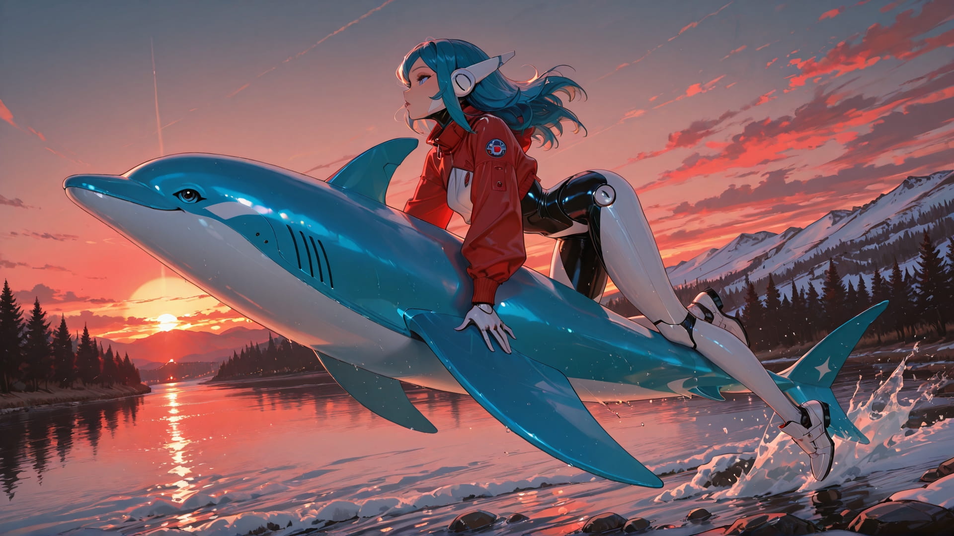 Red Sunset Sea Glamoratti smartphone wallpaper free download, vertical 16:9 format, Red, Sunset, Sea, Winter